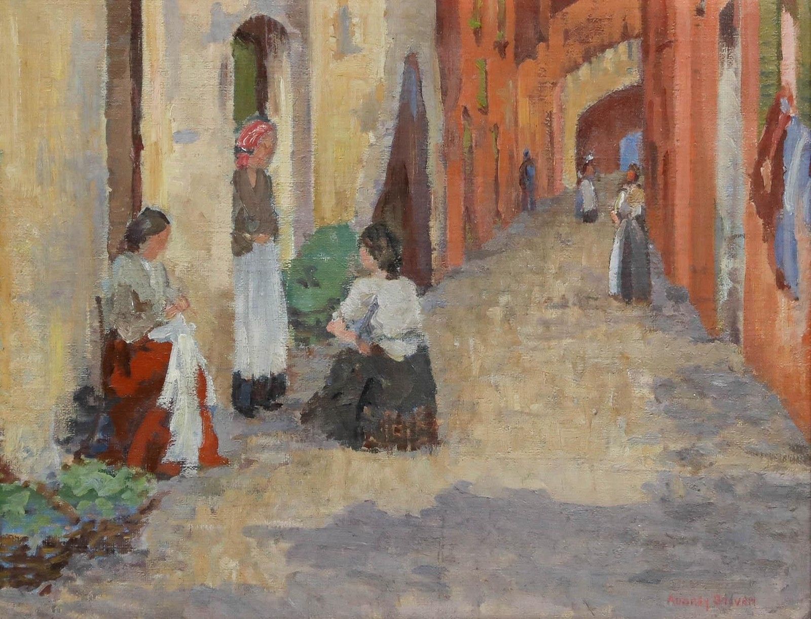 Impressionist School Mid 20th Century Oil The Neighbourhood Watch photo furniture