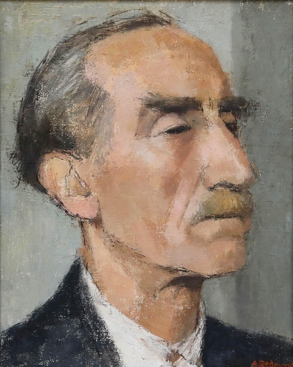 Aingelda Redmond (B.1927) 20th Century Oil, Man With Moustache photo furniture