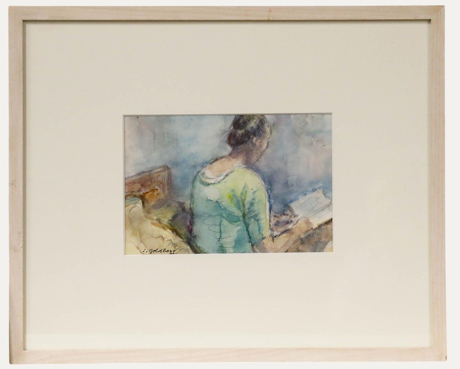 Simon Goldberg (1913 1985) Framed 20th Century Watercolour, Bedtime Reading