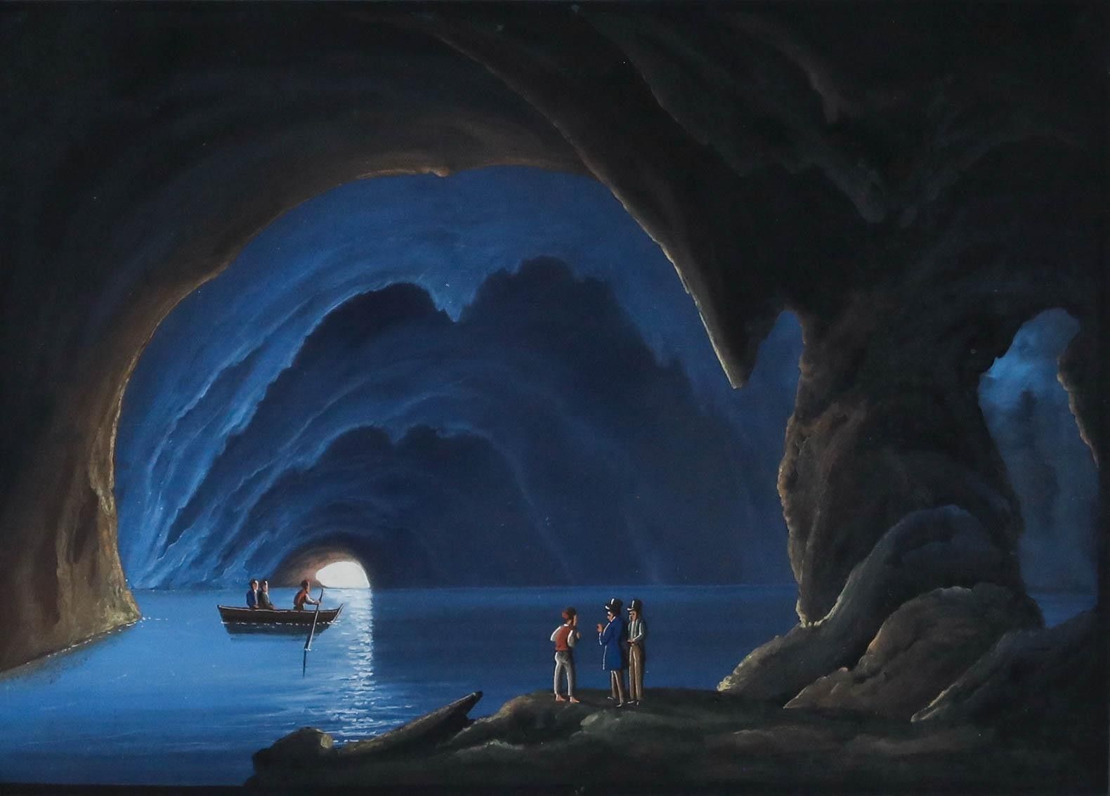 Attrib. Gioacchino La Pira (Act.1839 1870) 19th Century Gouache, Grotta Blu photo furniture