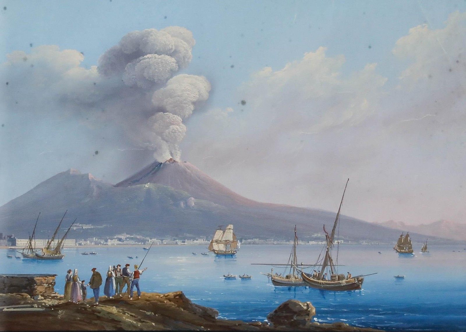 Attrib. Gioacchino La Pira (Act.1839 1870) Gouache, Mount Vesuvius photo furniture