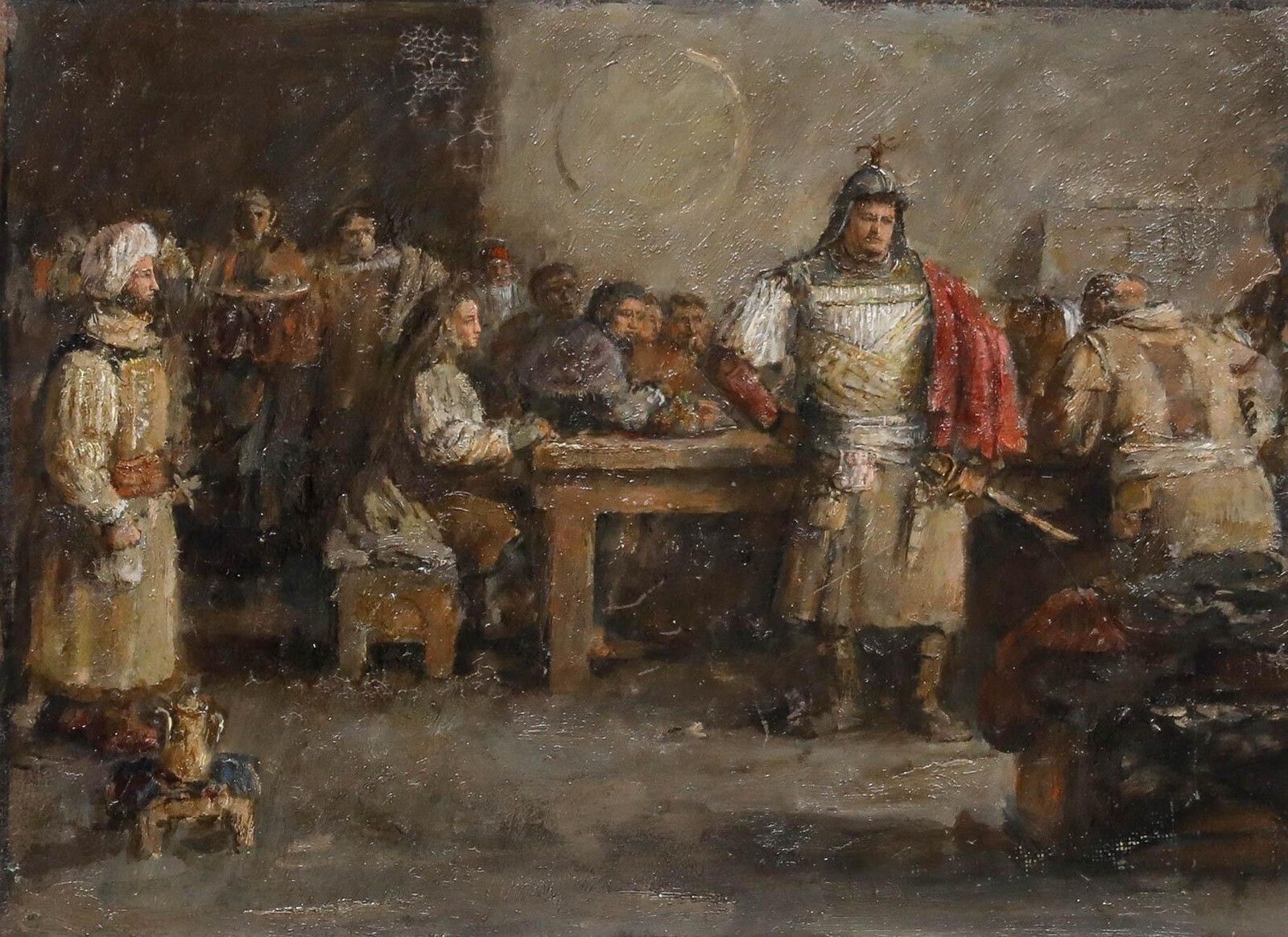 Late 19th Century Oil Soldier In A Tavern photo furniture