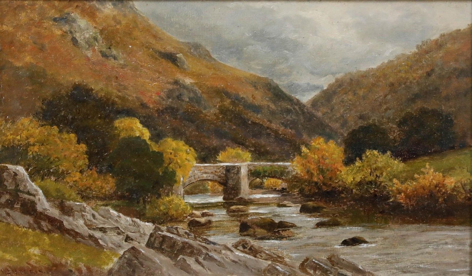 William Snell Morrish (1844 1917) Framed Late 19th Century Oil, Fingle Bridge photo furniture