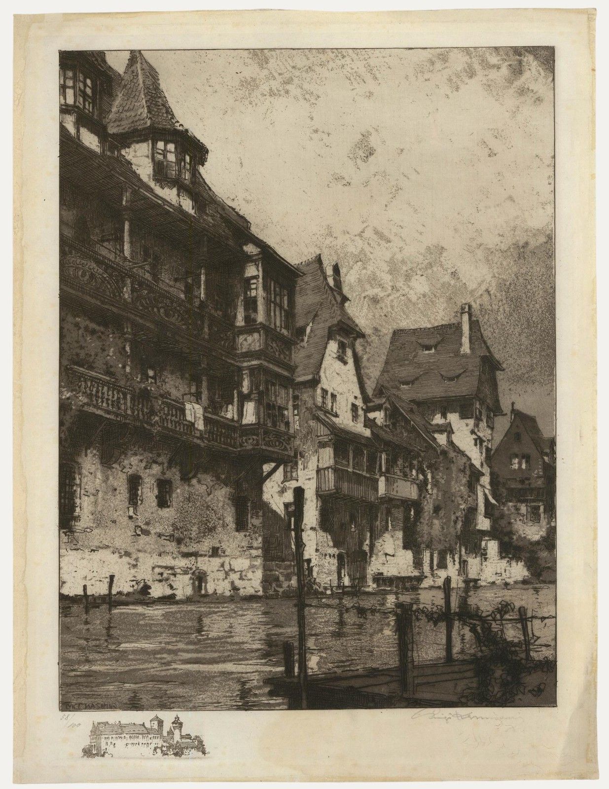 Luigi Kasimir (1881 1962) Etching, Fishermen's Houses On The Pegnitz