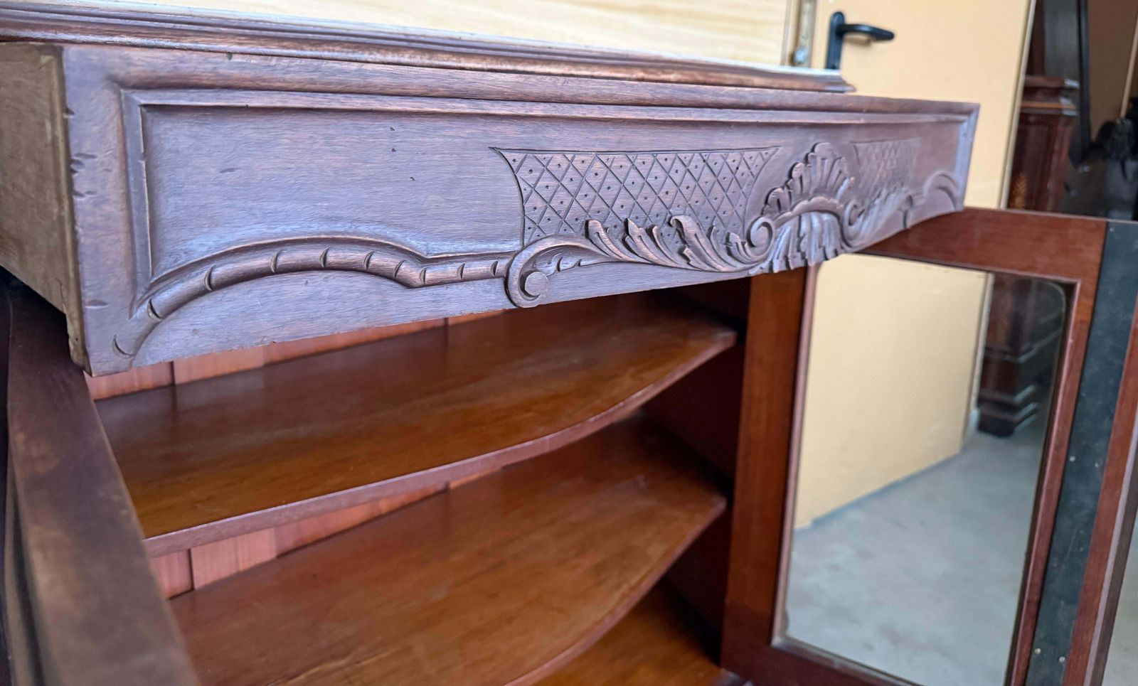 Louis XV Style Cherrywood 2 Glass Doors Drawer And Marble Top, Late 19th Century photo vintage