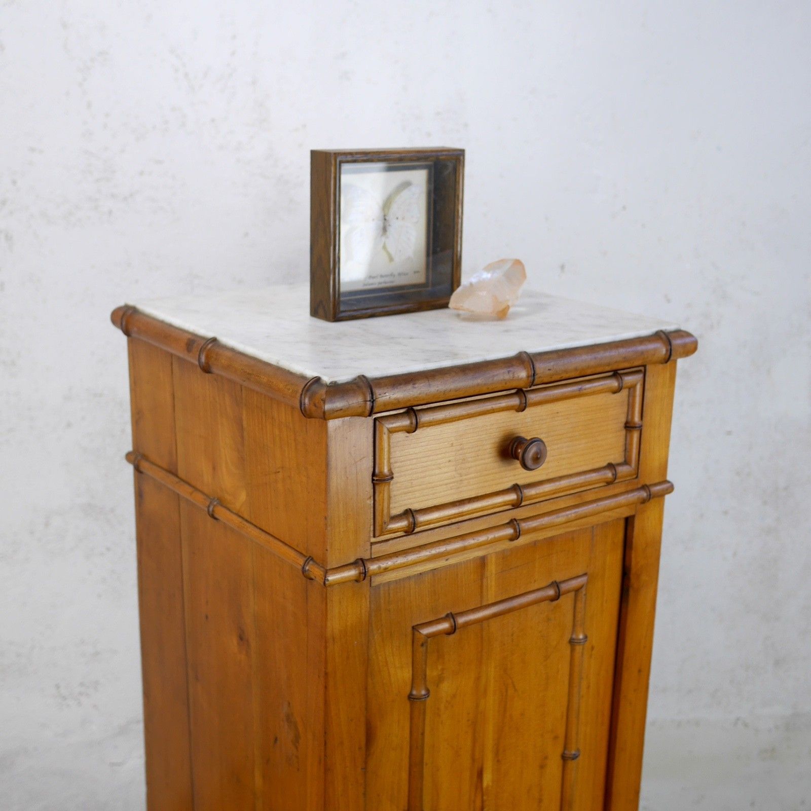 Vintage Antique Faux Bamboo Cabinet Bedside Night Stand Marble French #103083 photo vintage