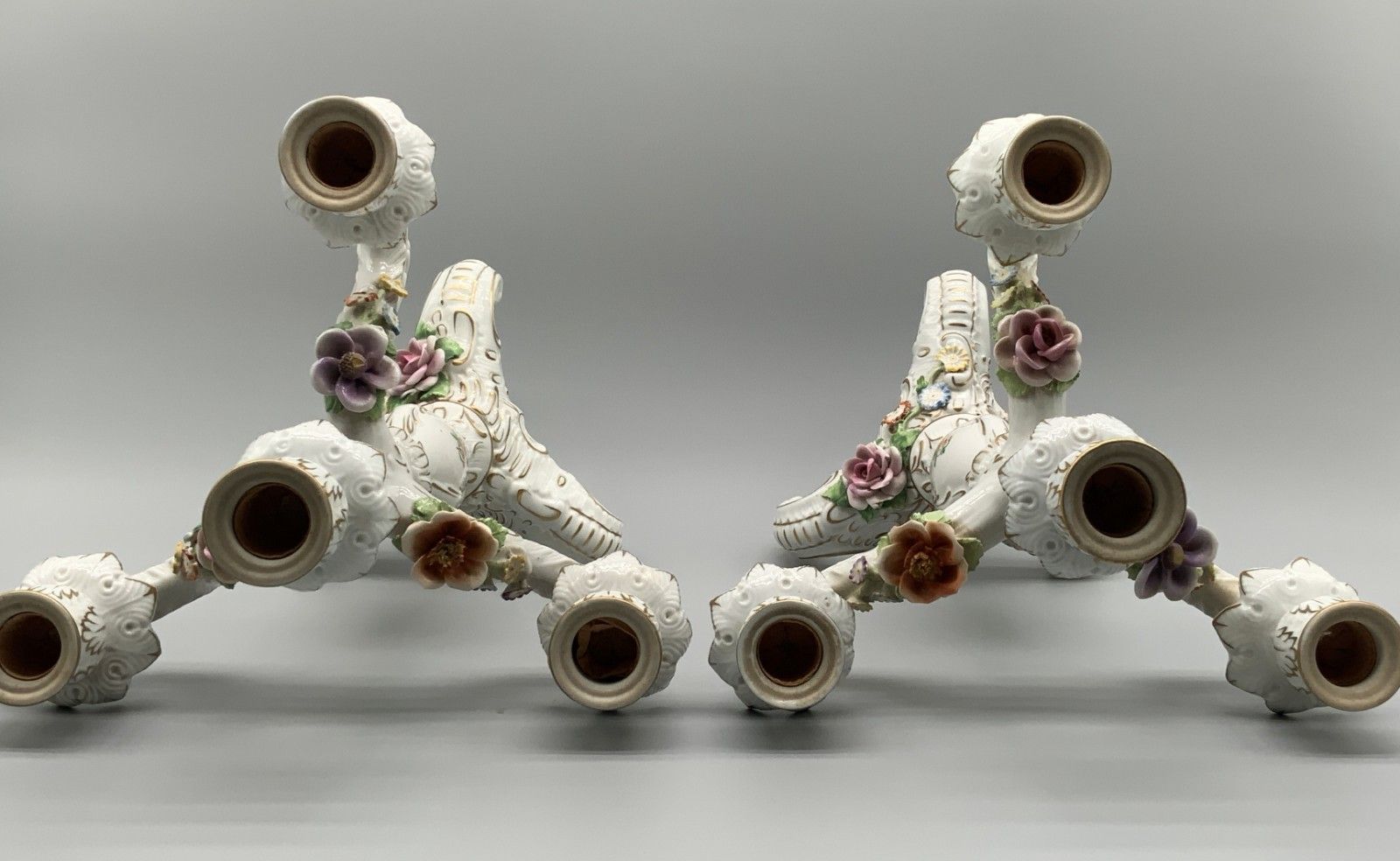 photo buy Pair Beautiful Rococo Style Floral Porcelain 4 Branch Candelabra Candlesticks