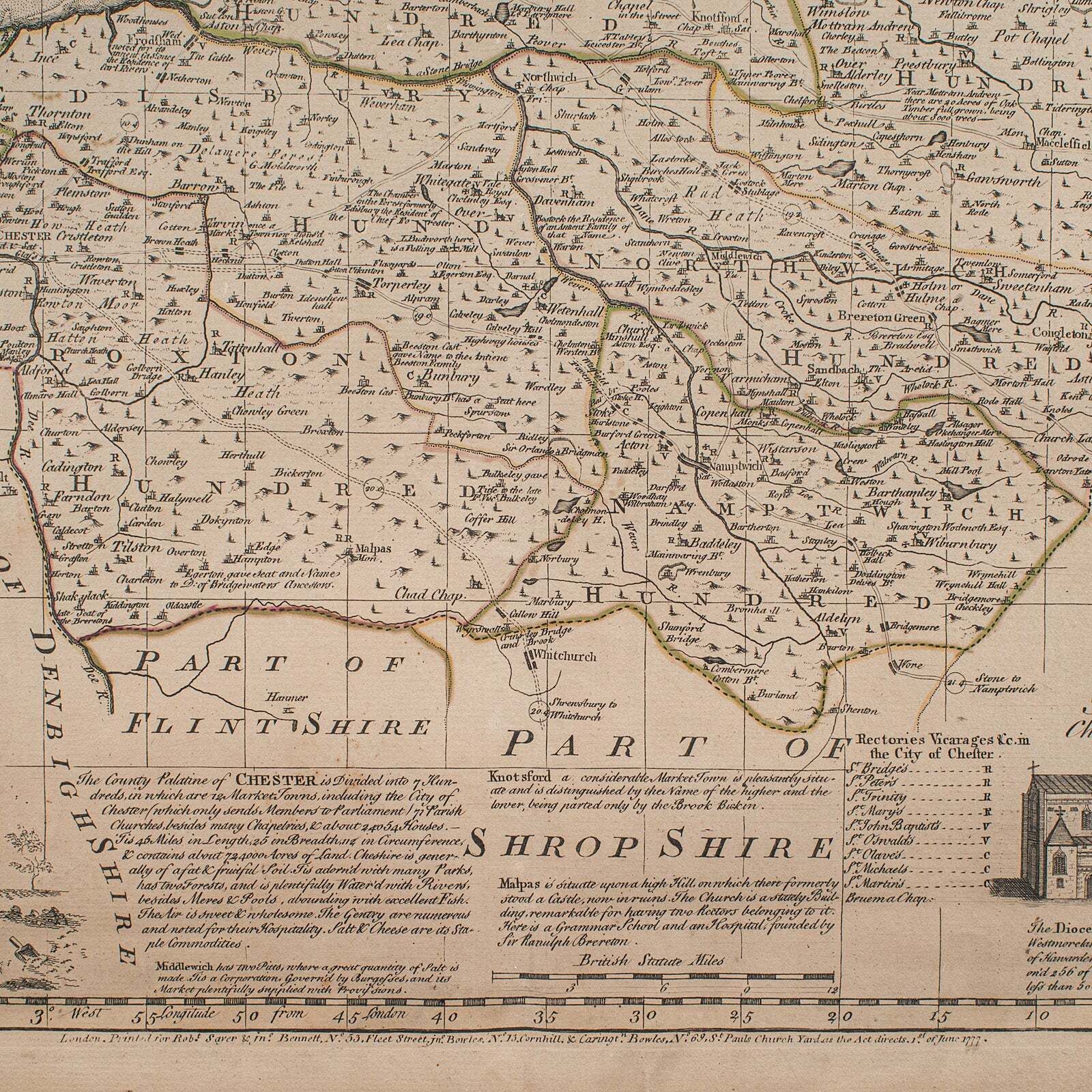 Antique Chester County Map, English, Cheshire, Framed Cartography, Georgian photo vintage