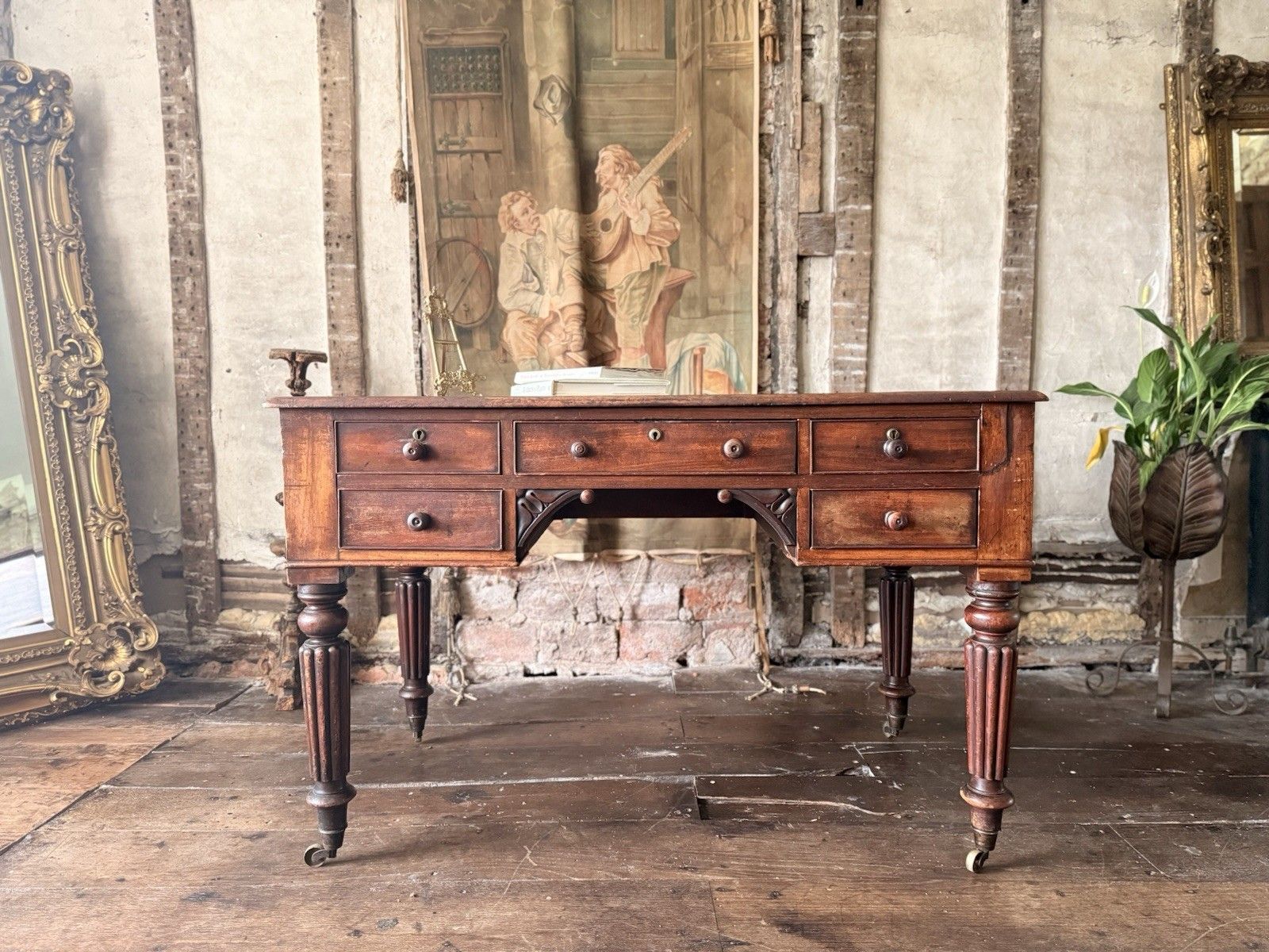 English Original Antique Regency Rustic Writers Office Desk W/ Drawers 1820 C photo furniture