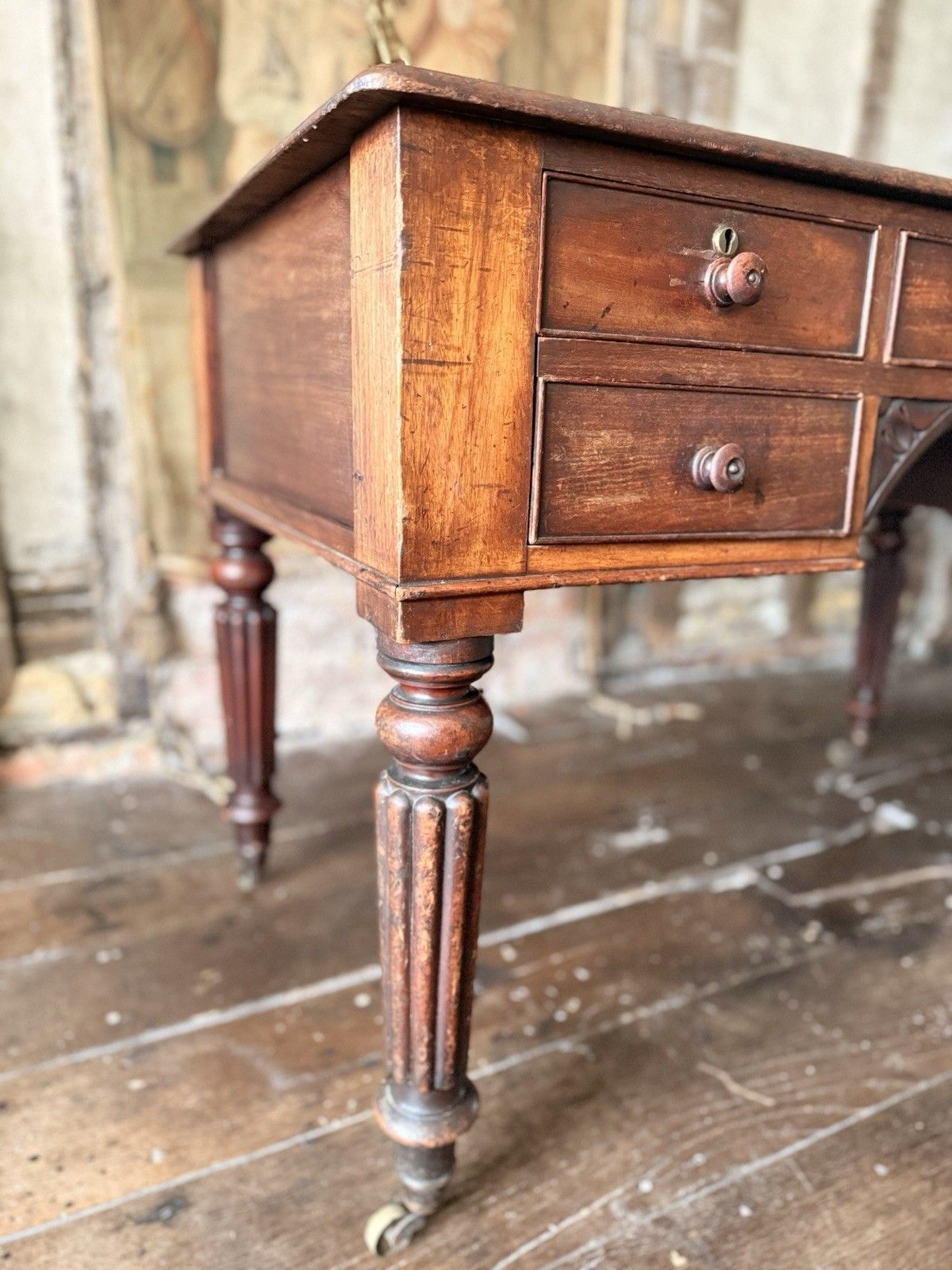 English Original Antique Regency Rustic Writers Office Desk W/ Drawers 1820 C photo for sale