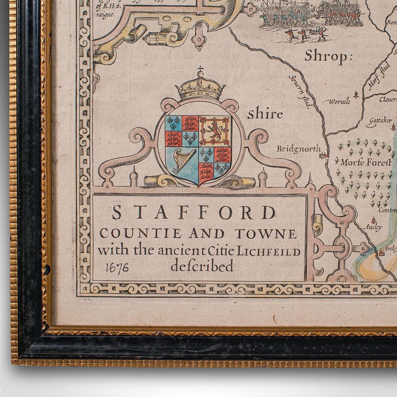 Antique Stafford County Map, English, Atlas Engraving, 17th Century, Cartography photo 707.0