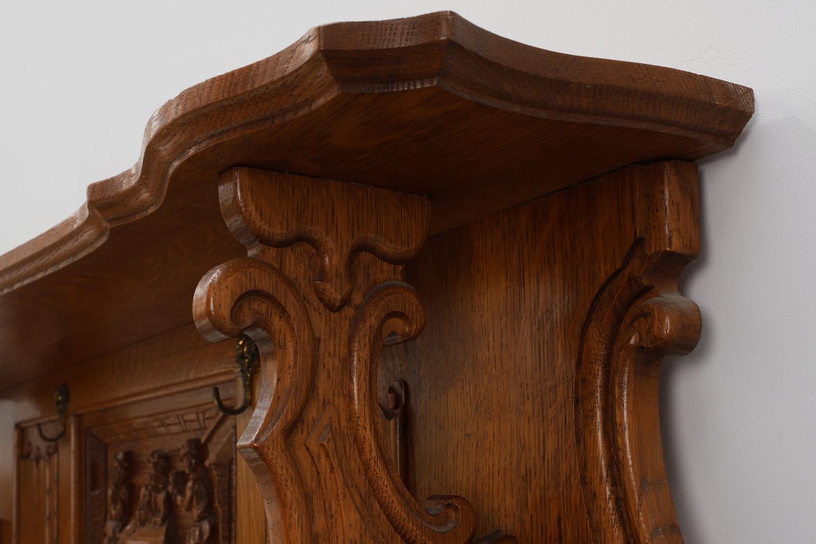 20th Century Baroque Belgian Bruegel Oak Coat Rack, 1950s photo vintage