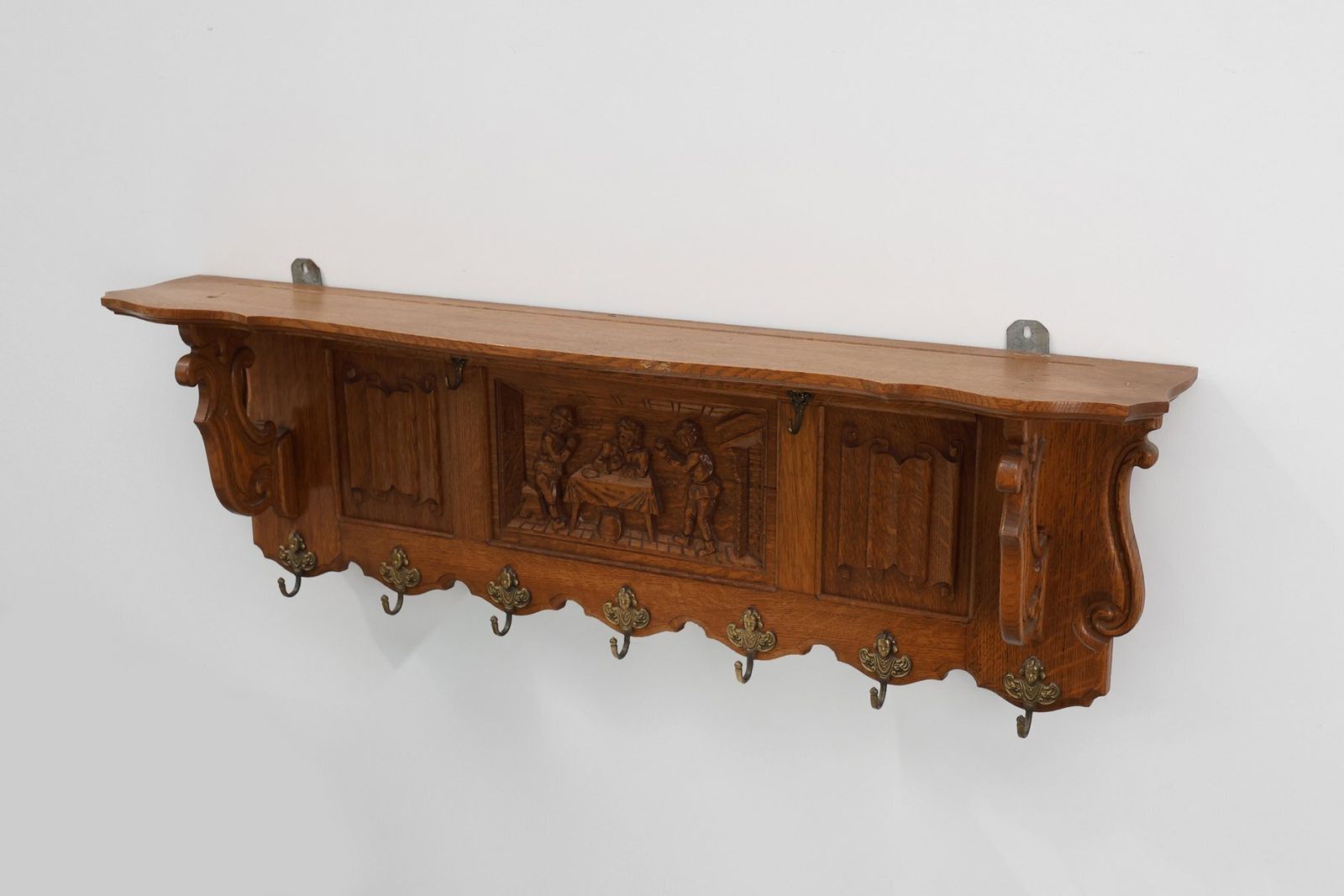 photo for sale 20th Century Baroque Belgian Bruegel Oak Coat Rack, 1950s