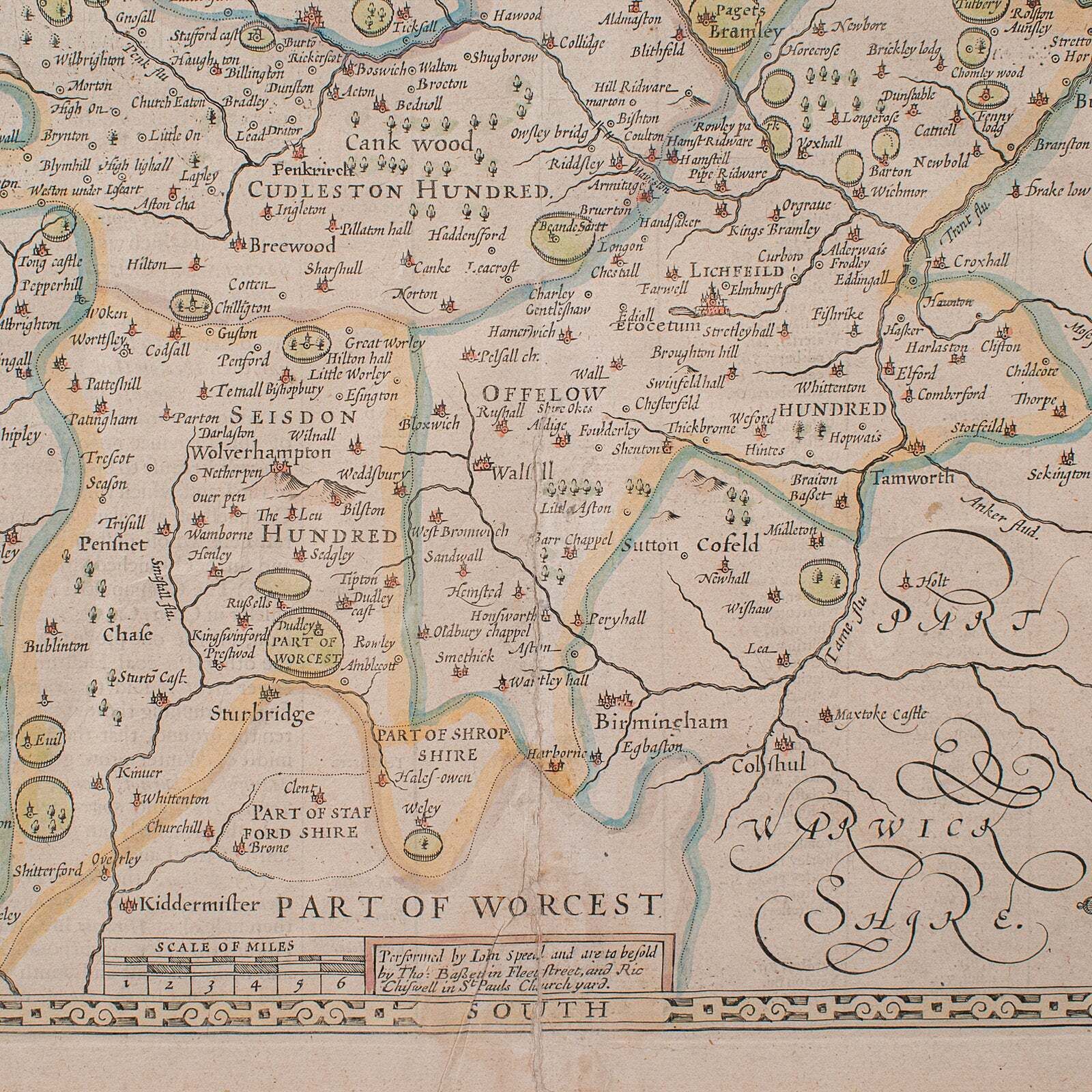 photo for sale Antique Stafford County Map, English, Atlas Engraving, 17th Century, Cartography