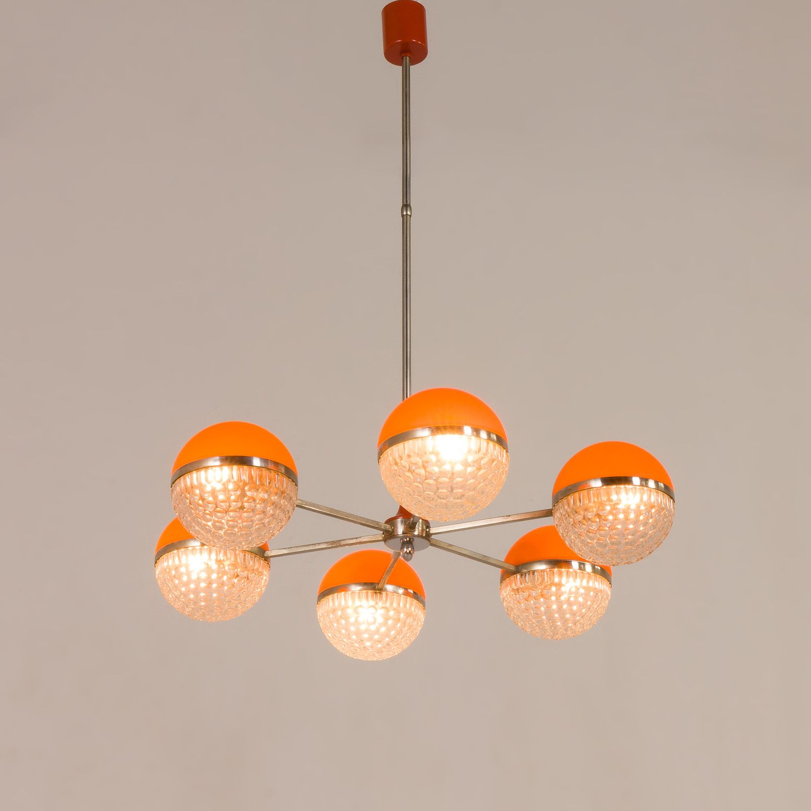 Italian Space Age Chandelier With Crystal Glass Shades, 1970s