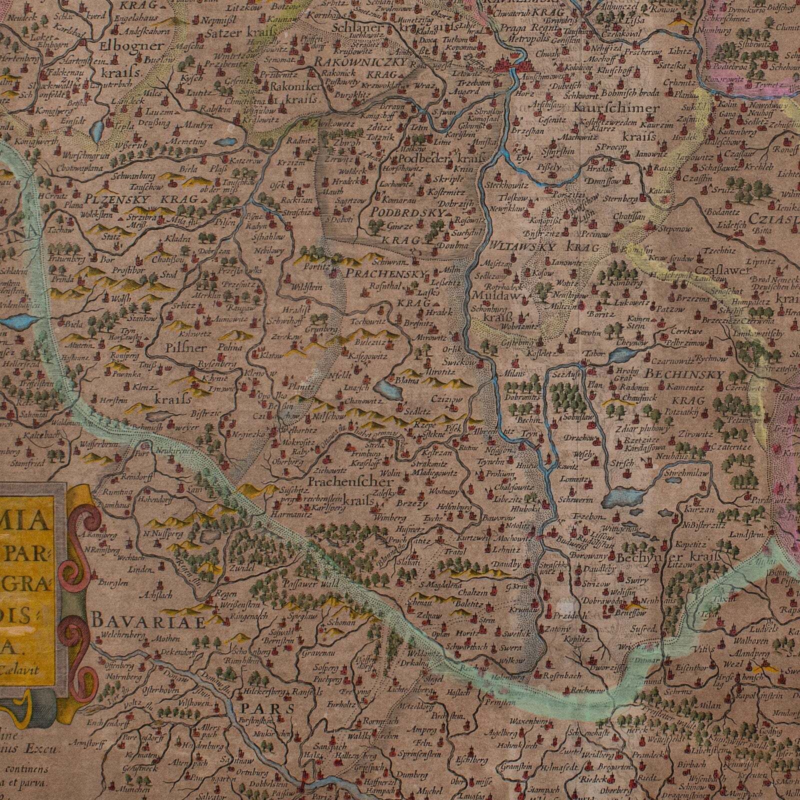 Antique Map Of Bohemia, Dutch, Framed Cartography, Johannes Janssonius, C.1630 photo vintage