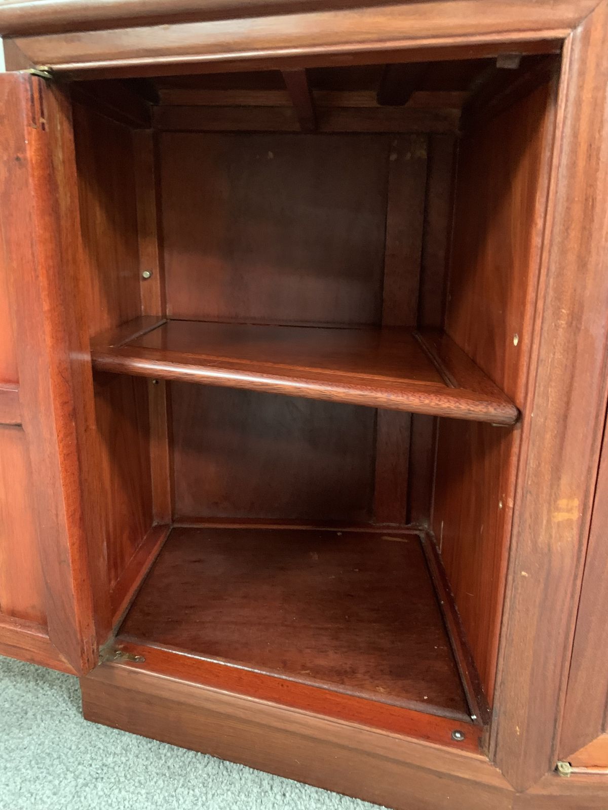 Large Oriental Hardwood Display Cabinet With Glass Doors And Shelves On The Top photo furniture