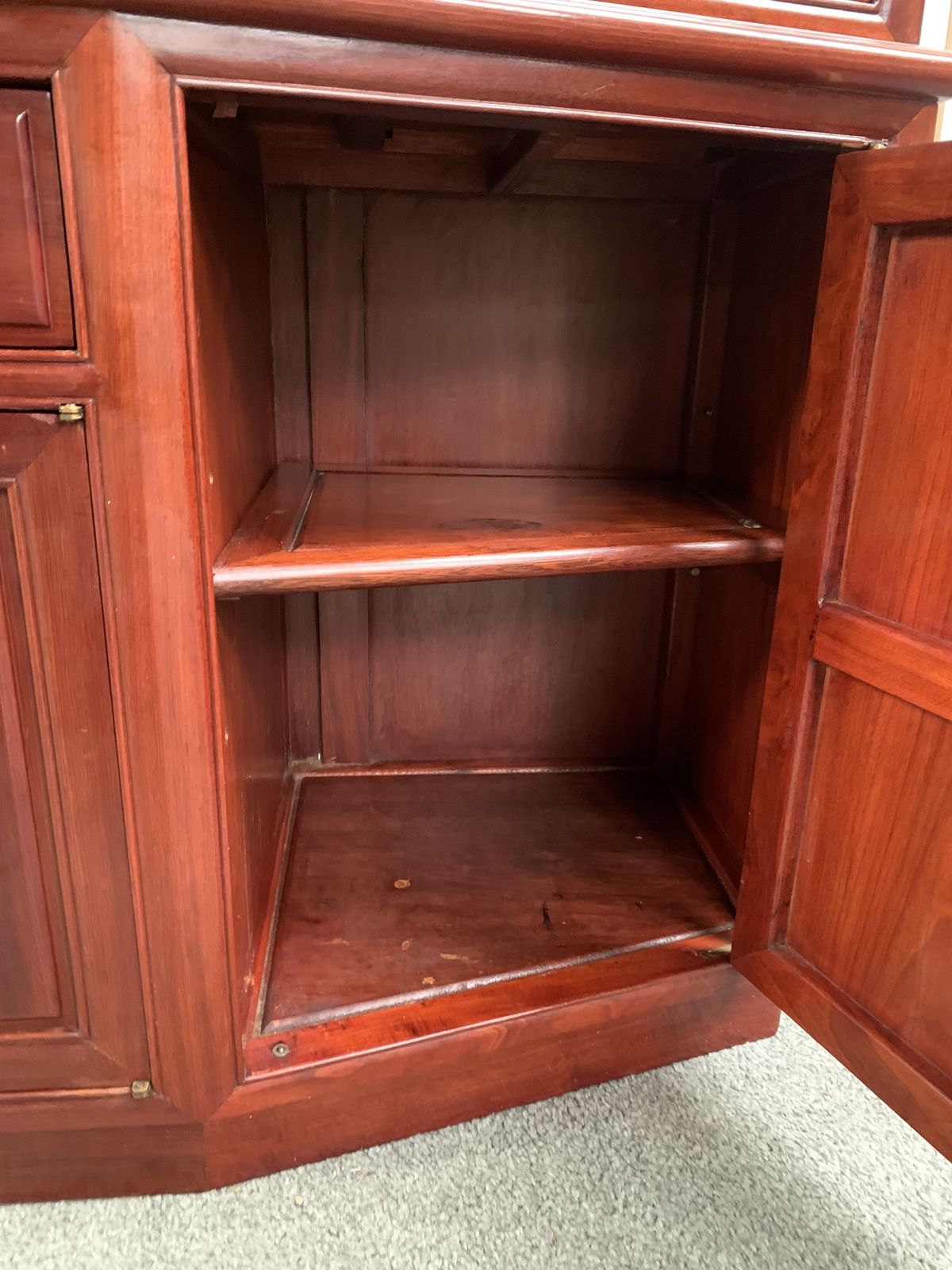 Large Oriental Hardwood Display Cabinet With Glass Doors And Shelves On The Top photo Furniture