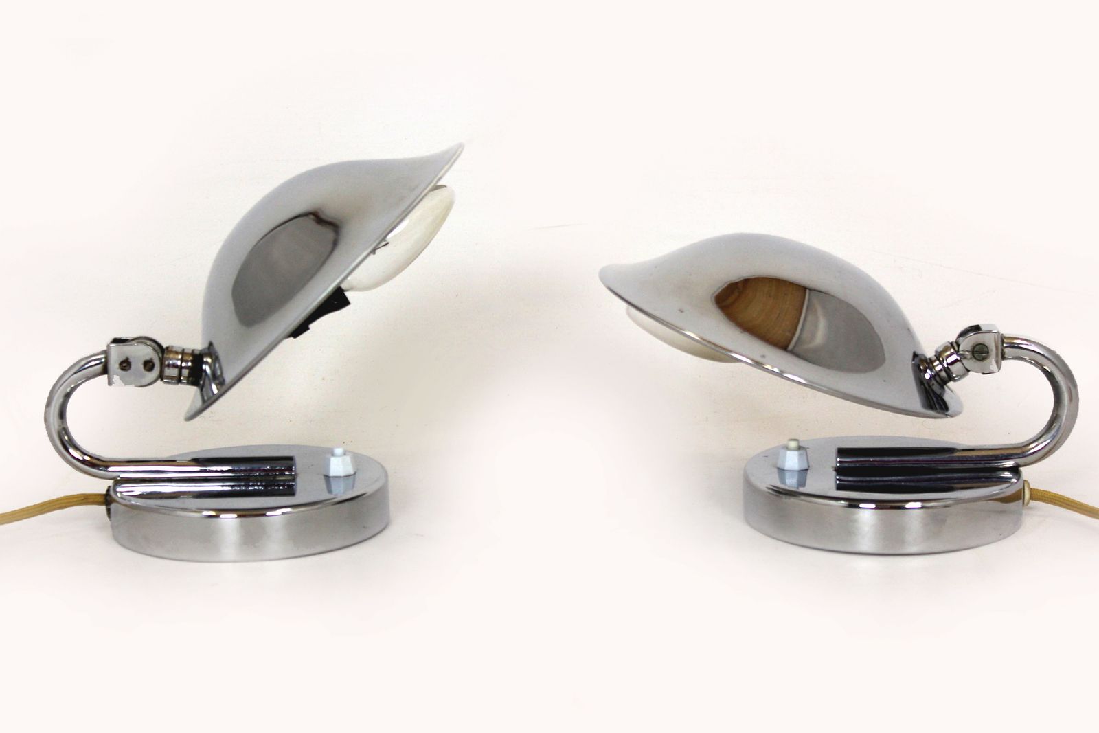 Pair Of Bauhaus Style Chrome Bedside Table Lamps From Napako, Czechoslovakia, 1930s