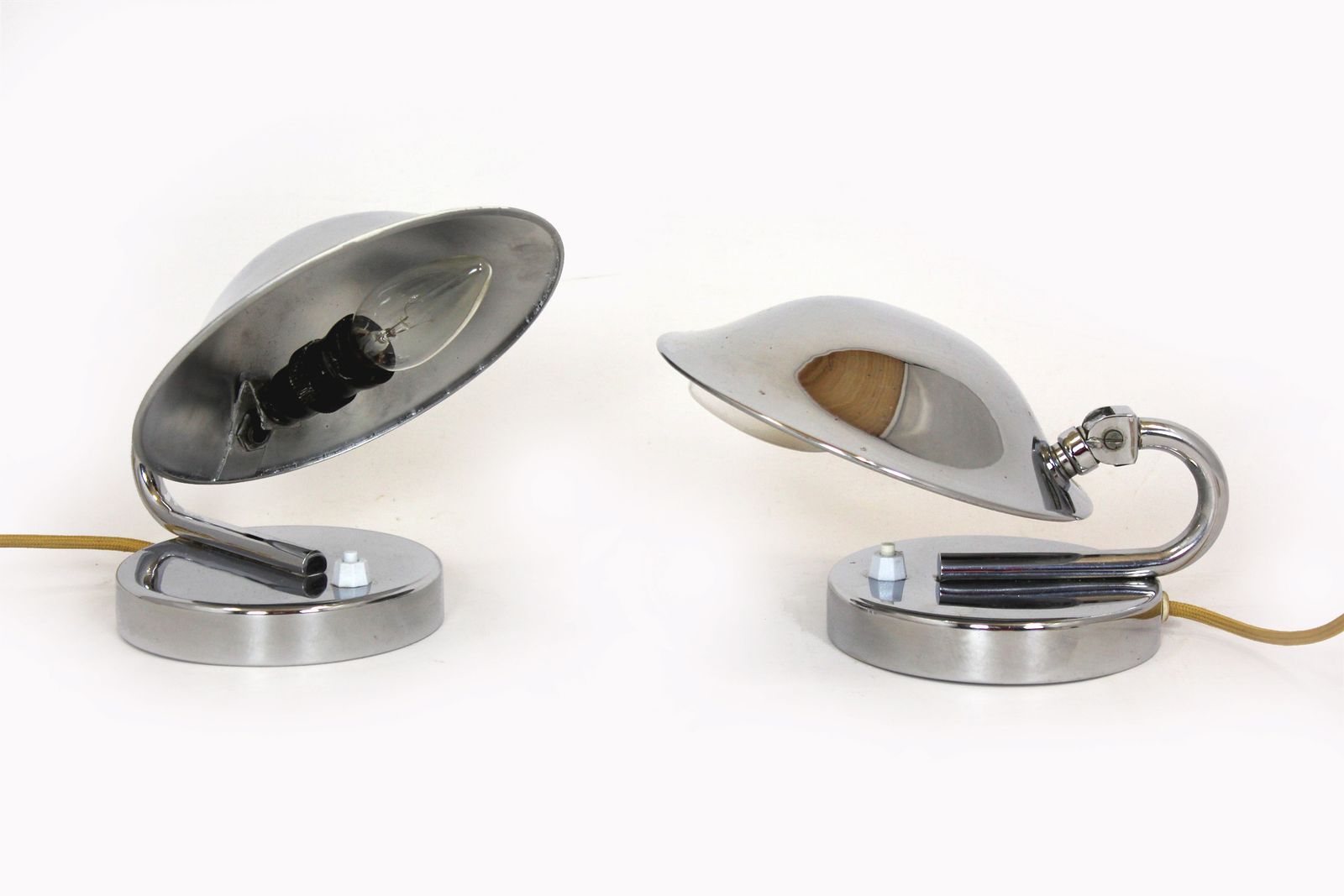Pair Of Bauhaus Style Chrome Bedside Table Lamps From Napako, Czechoslovakia, 1930s photo furniture