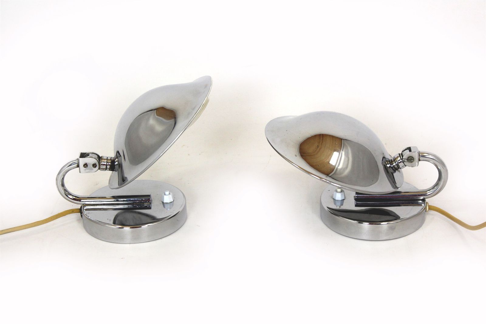 Pair Of Bauhaus Style Chrome Bedside Table Lamps From Napako, Czechoslovakia, 1930s photo for sale