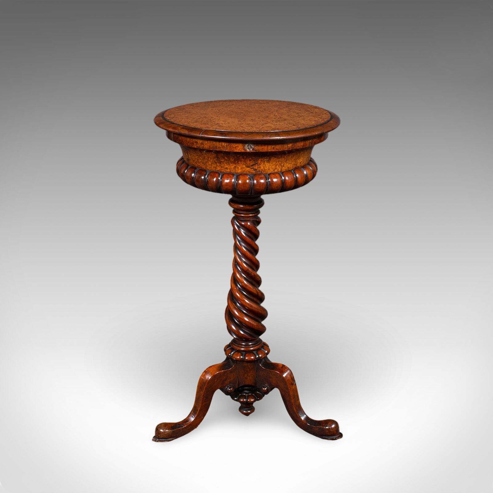 Antique Spirits Table, English, Burr Maple, Glasses Stand, Teapoy, William IV photo for sale