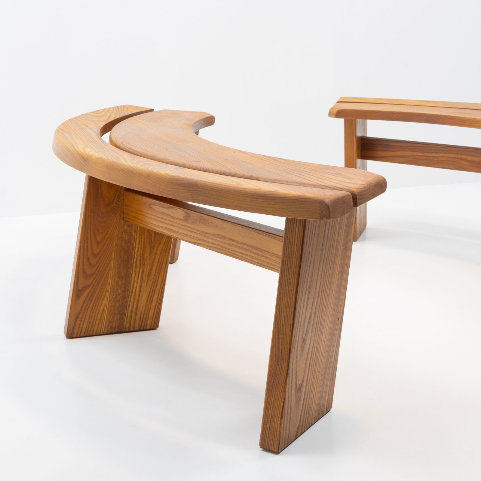 Furniture French Original Design Classic S38 Curved Benches In Elm From Pierre Chapo, 1980s, Set Of 2 photo