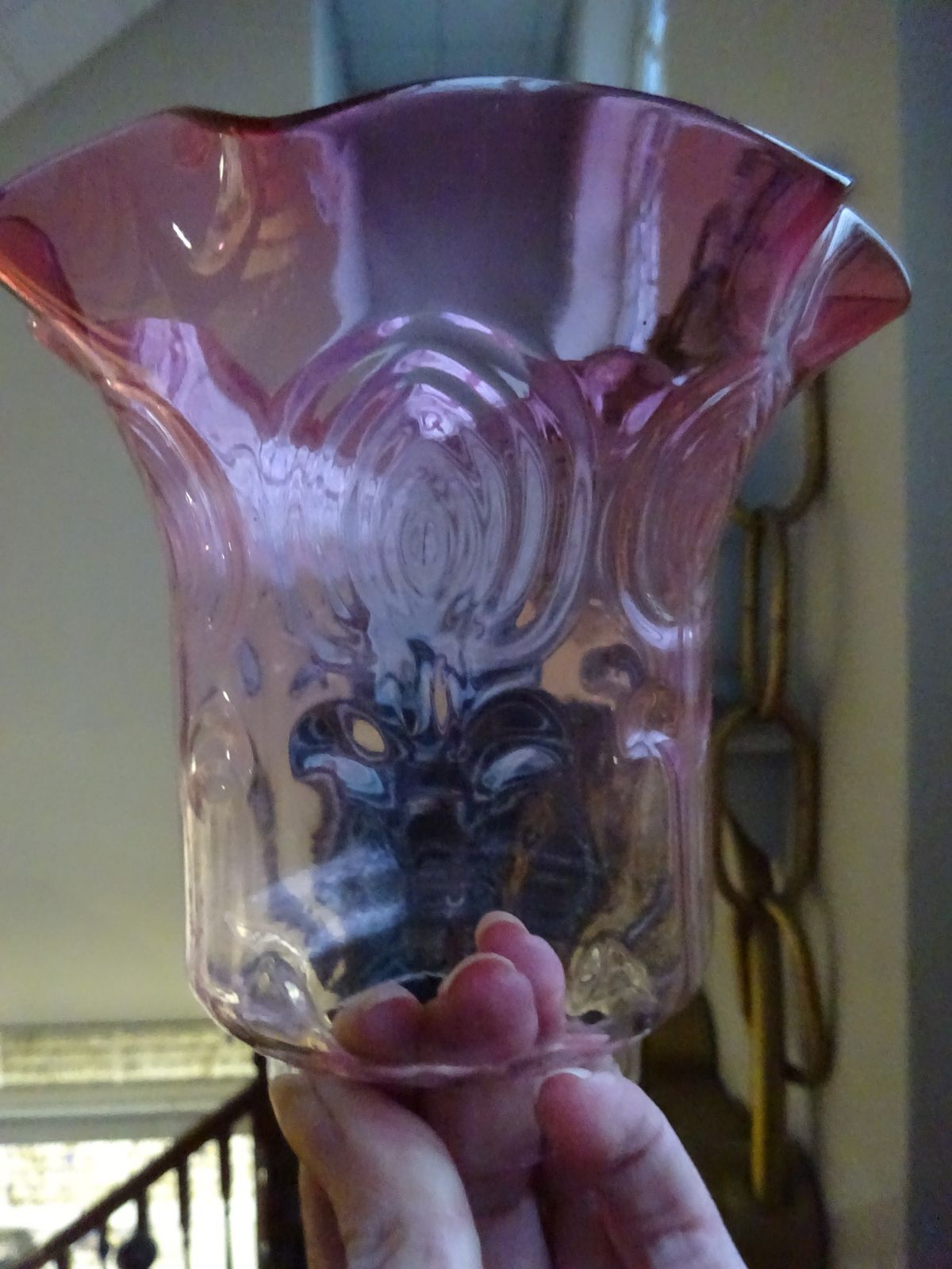 Victorian Cranberry Embossed Glass Oil Lamp Shade photo Lighting