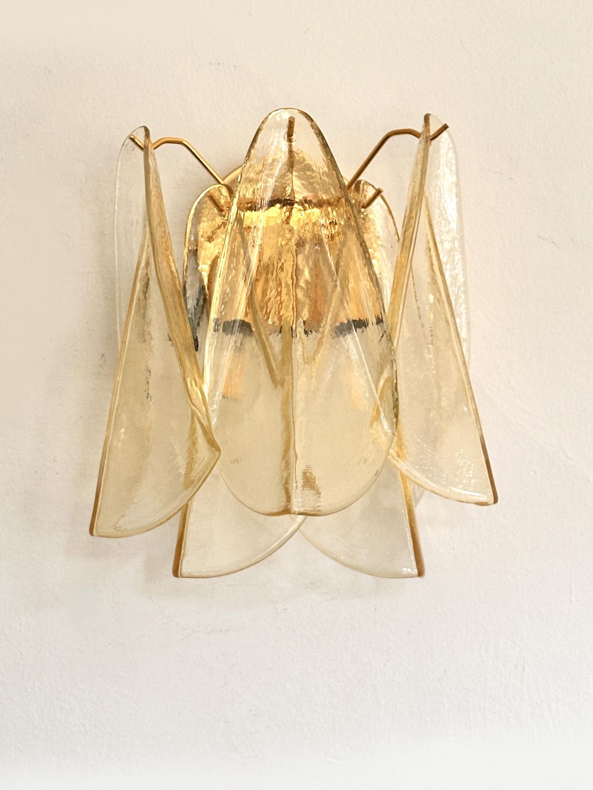 Set Of Two Amber “Rondini” Murano Glass Gold Wall Sconce In Mazzega Style photo furniture