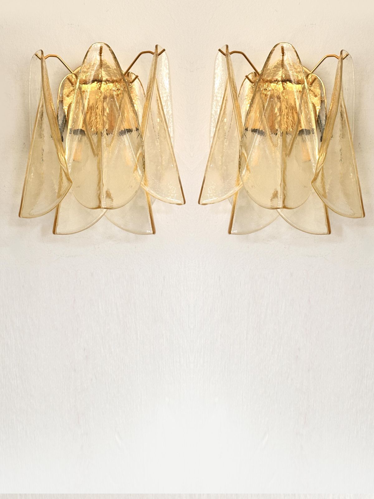 Set Of Two Amber “Rondini” Murano Glass Gold Wall Sconce In Mazzega Style photo buy