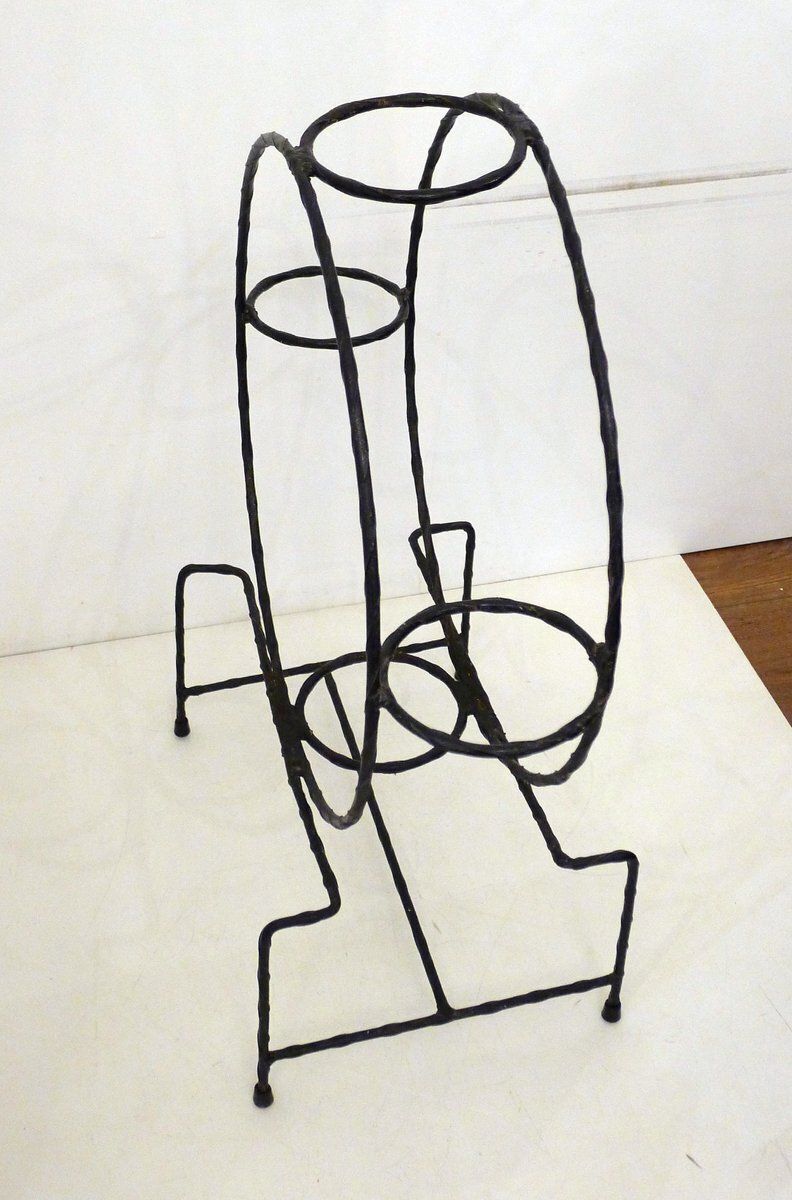 Round Openwork 4 Plant Stand In Black Wrought Iron, 1960s photo Home Decor