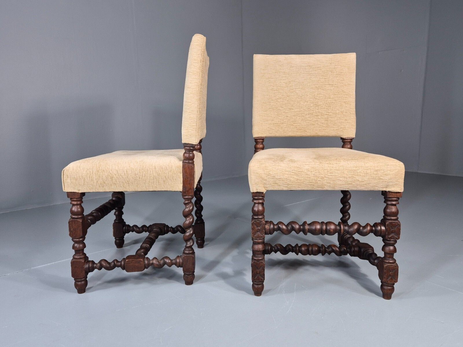 2 Baroque Dining Chairs In Oak Barley Twist H Stretchers Antique Eb11425 Vdin photo buy