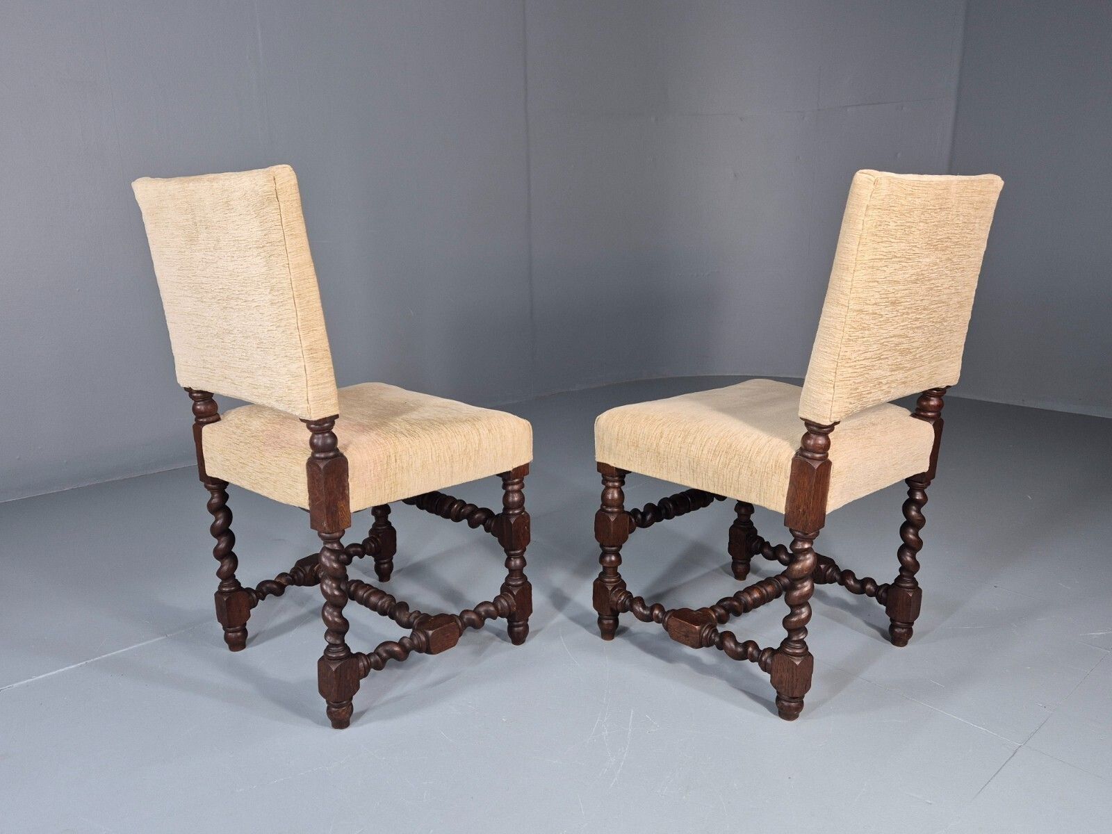 Furniture 2 Baroque Dining Chairs In Oak Barley Twist H Stretchers Antique Eb11425 Vdin photo