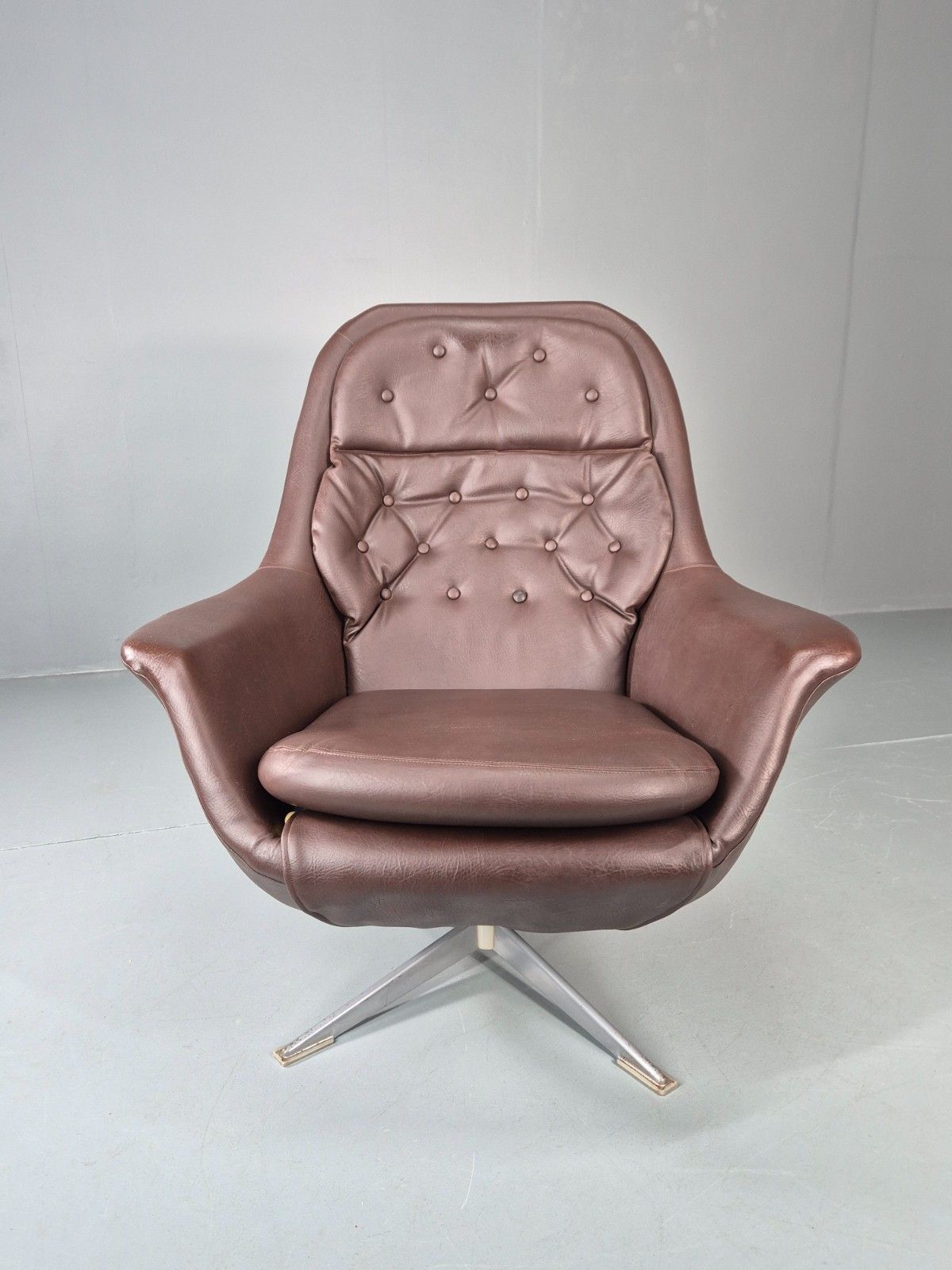 Retro Swivel Bucket Chair 1970s Denmark Brown Vinyl Mid Century Eb11415 Mswi photo furniture