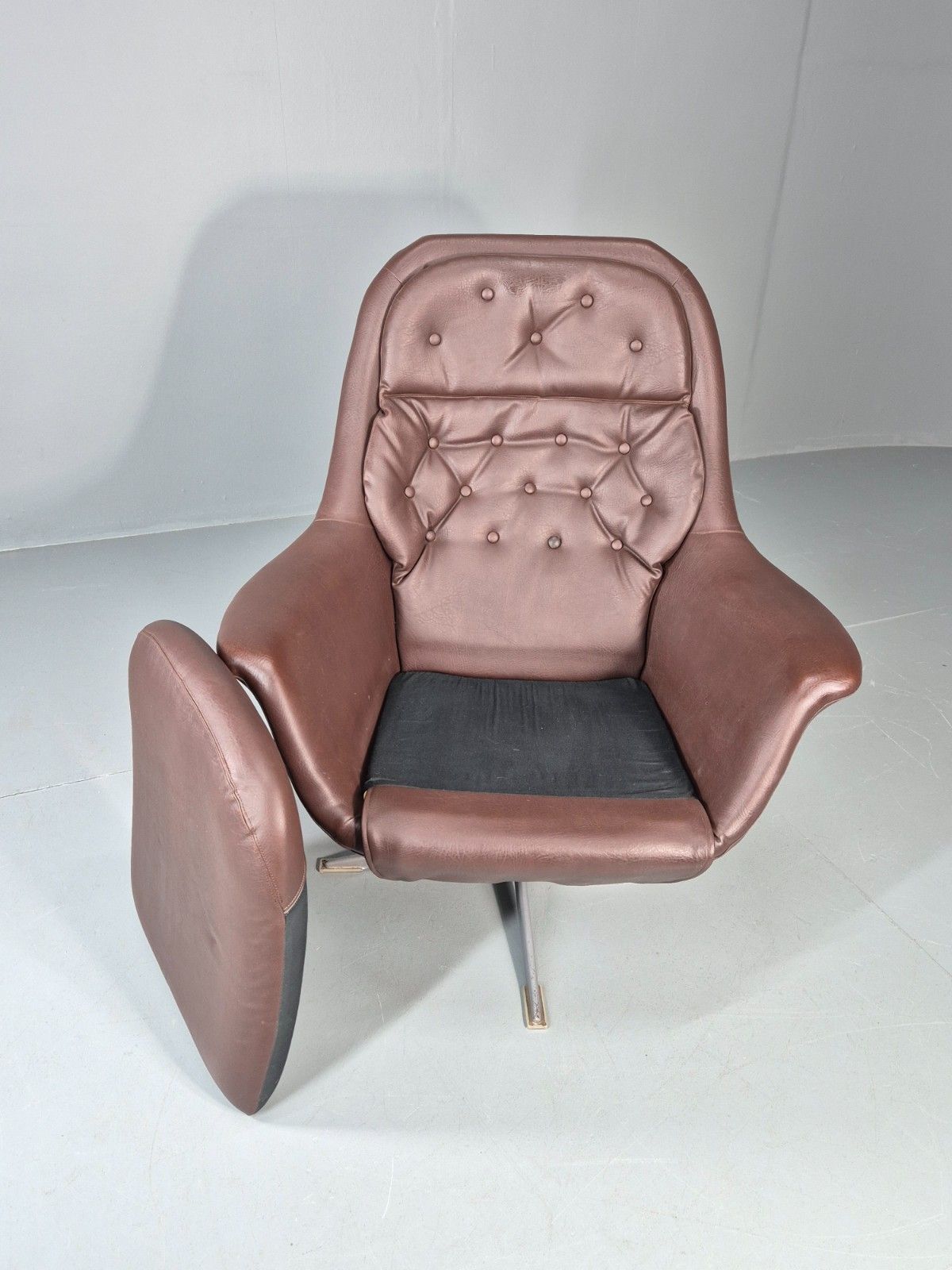 Furniture Retro Swivel Bucket Chair 1970s Denmark Brown Vinyl Mid Century Eb11415 Mswi photo