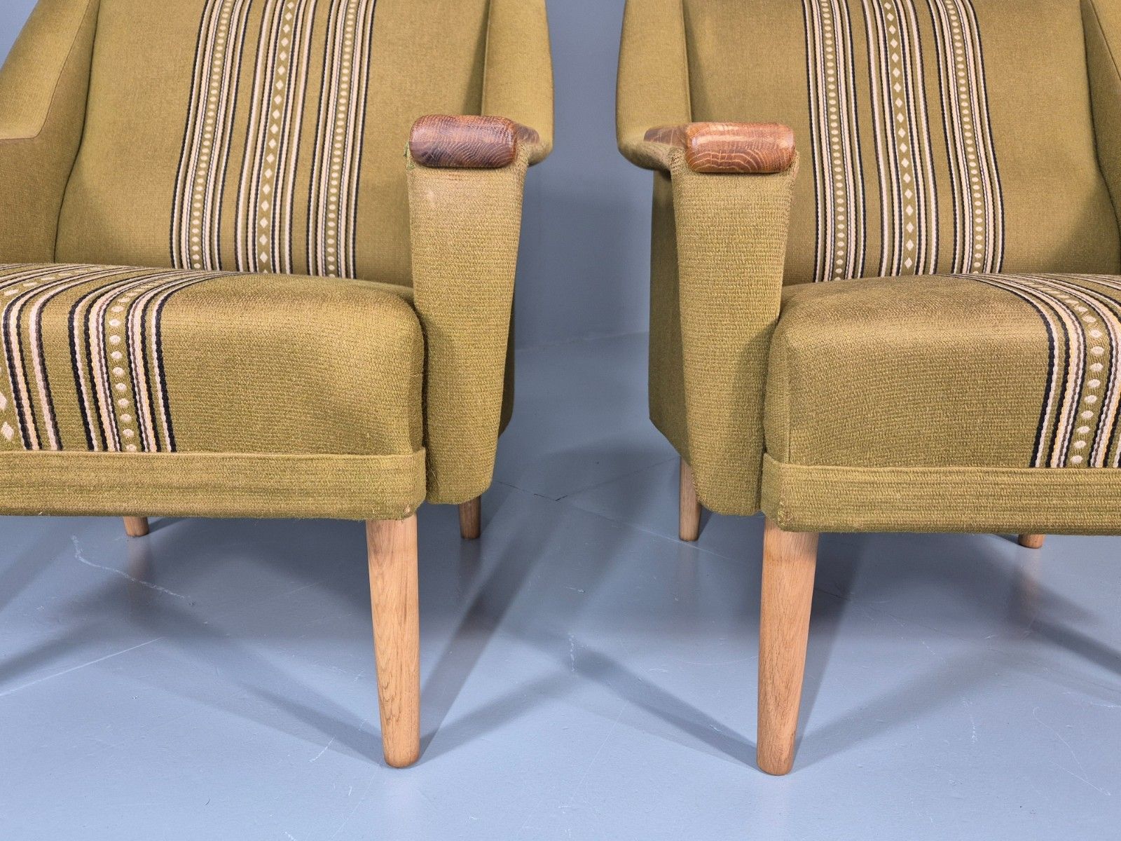 2 1970s Danish Lounge Chairs Green Wool Oak Details Retro Quality Eb11408 Mnor photo 650.0