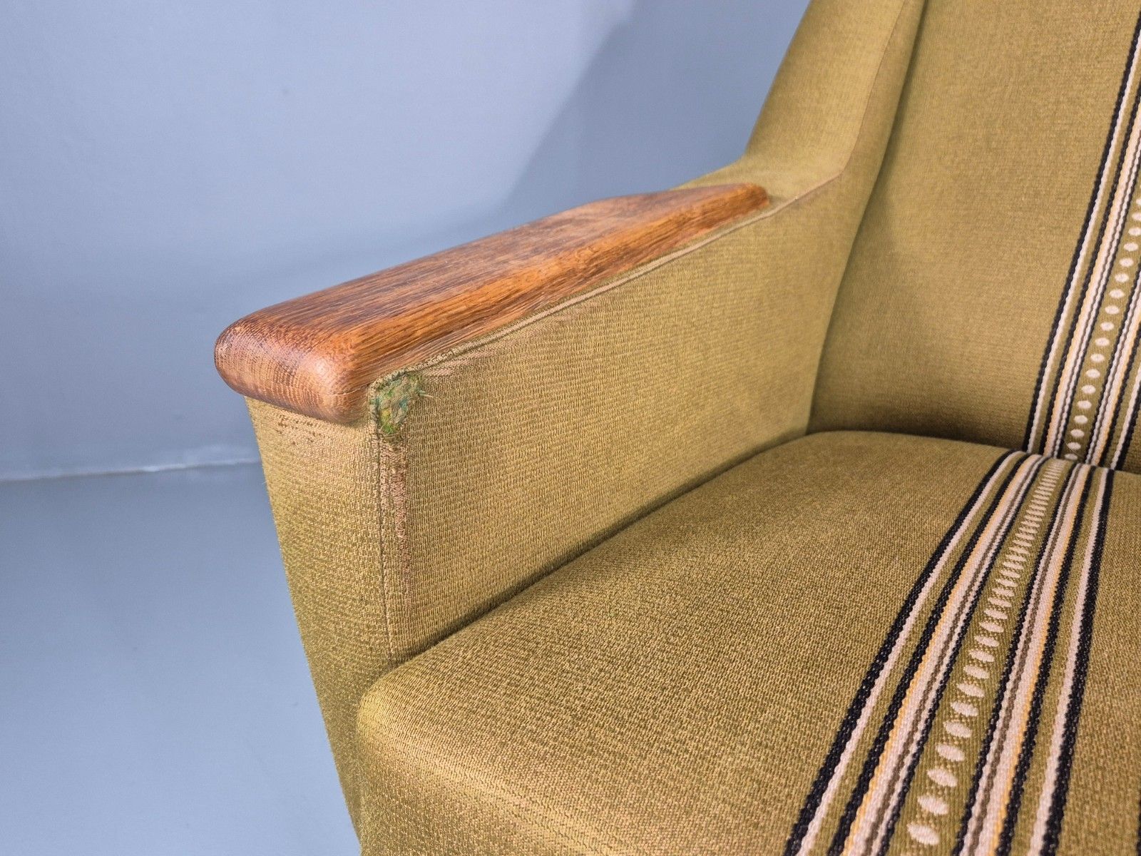 2 1970s Danish Lounge Chairs Green Wool Oak Details Retro Quality Eb11408 Mnor photo vinterior