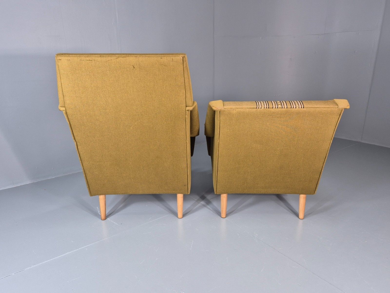650.0 2 1970s Danish Lounge Chairs Green Wool Oak Details Retro Quality Eb11408 Mnor photo