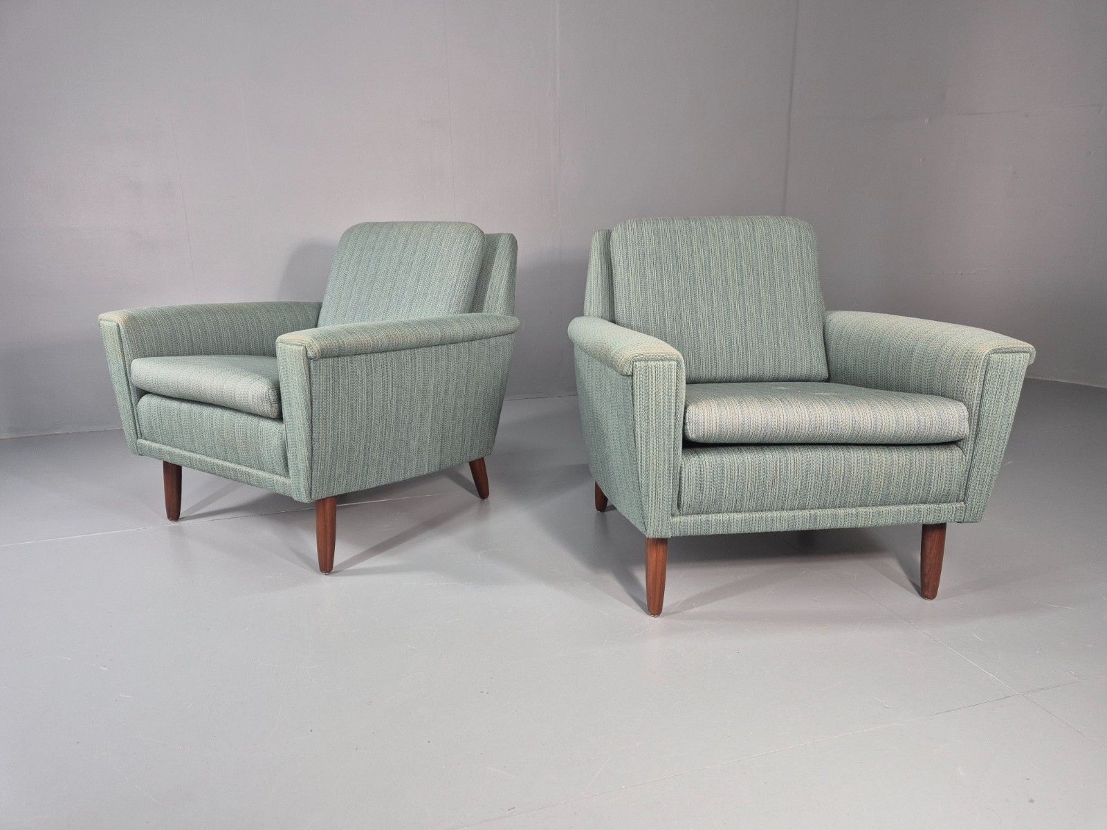 2 Mid Century Lounge Chairs 1960s Denmark Blue Wool Retro Eb11403 Mnor photo for sale