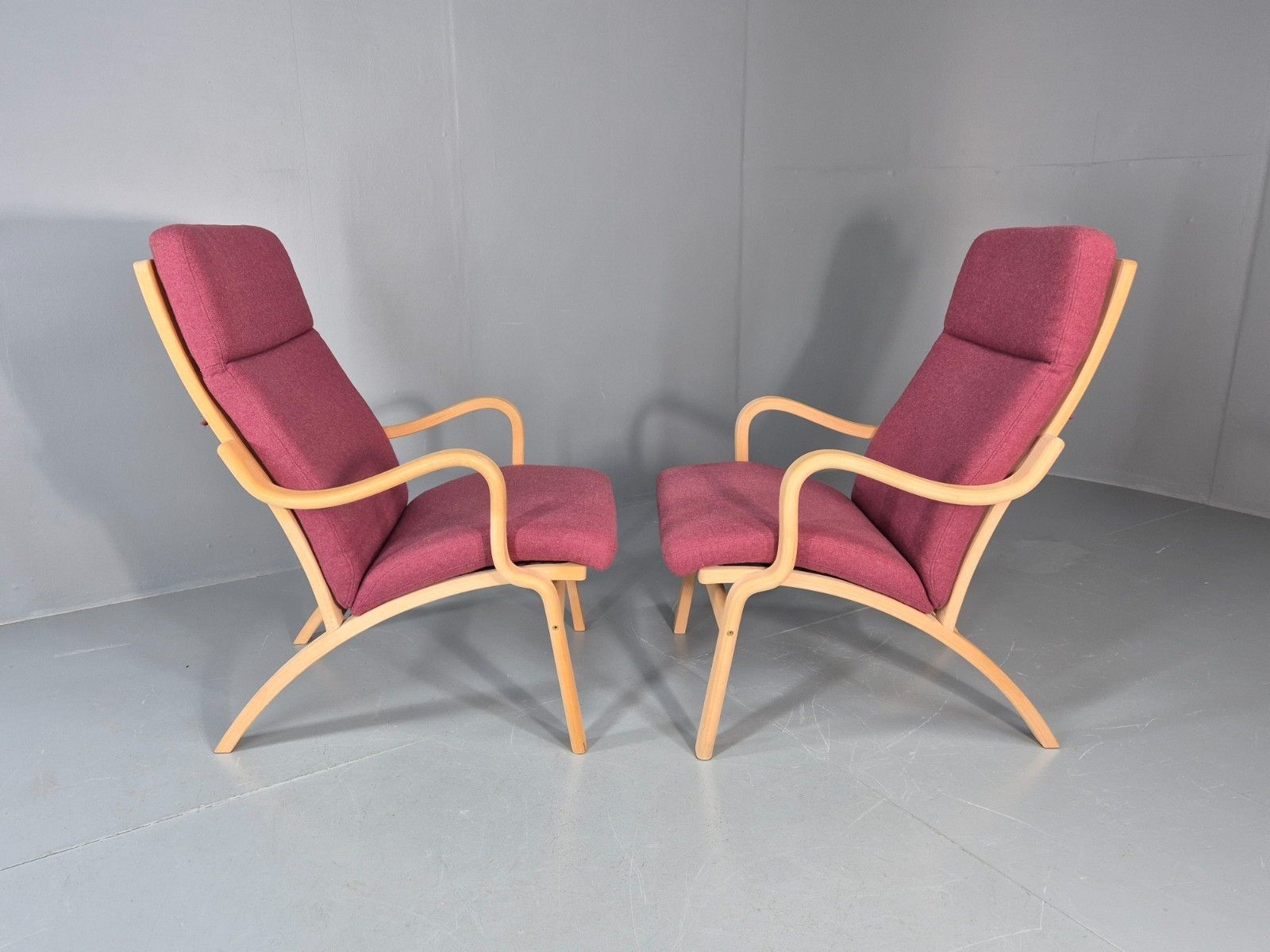 Furniture 2 Stouby Bentwood Lounge Chairs Mauve Wool 1980s Retro Mcm Eb11349 Mben photo