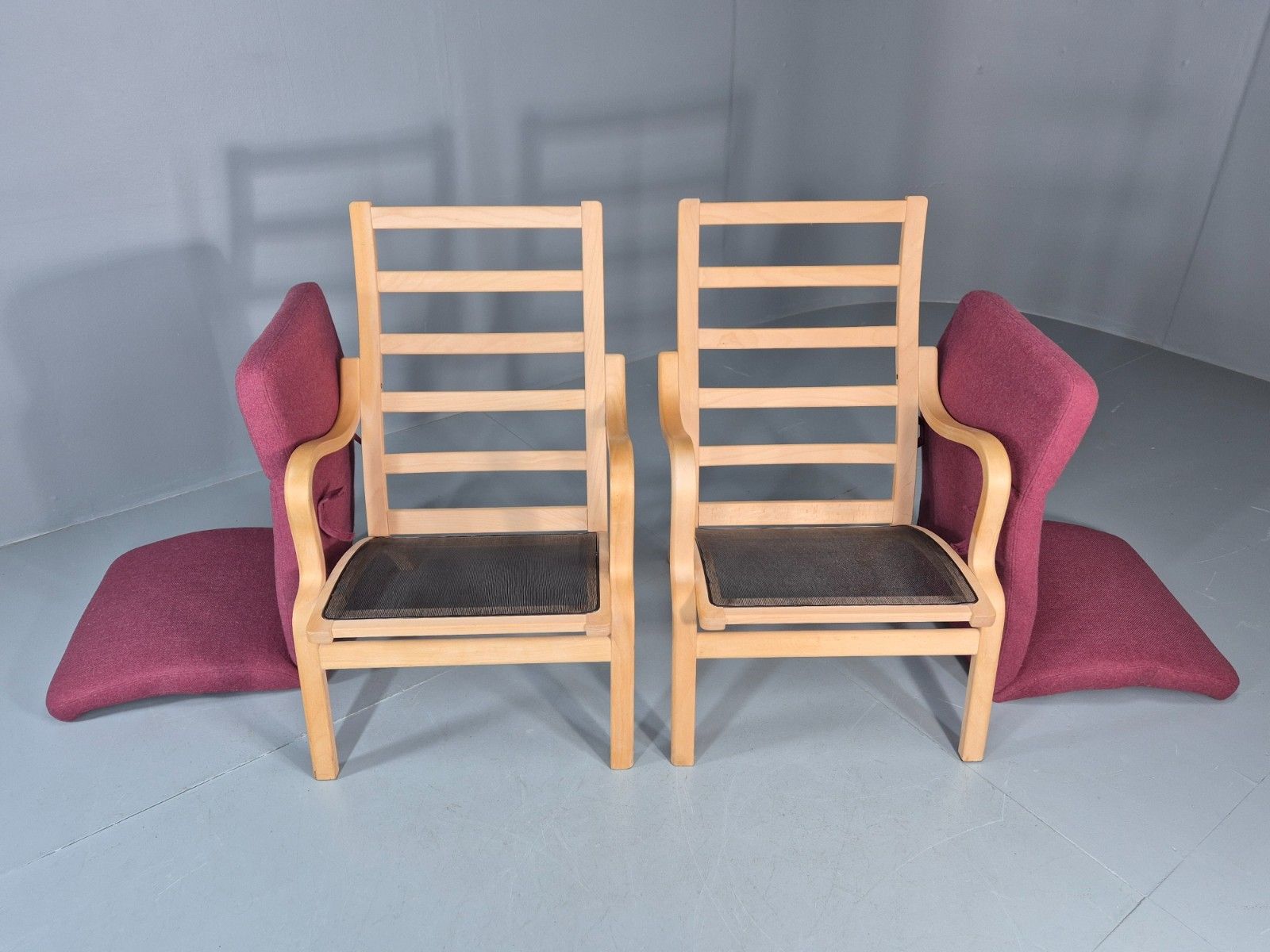 550.0 2 Stouby Bentwood Lounge Chairs Mauve Wool 1980s Retro Mcm Eb11349 Mben photo