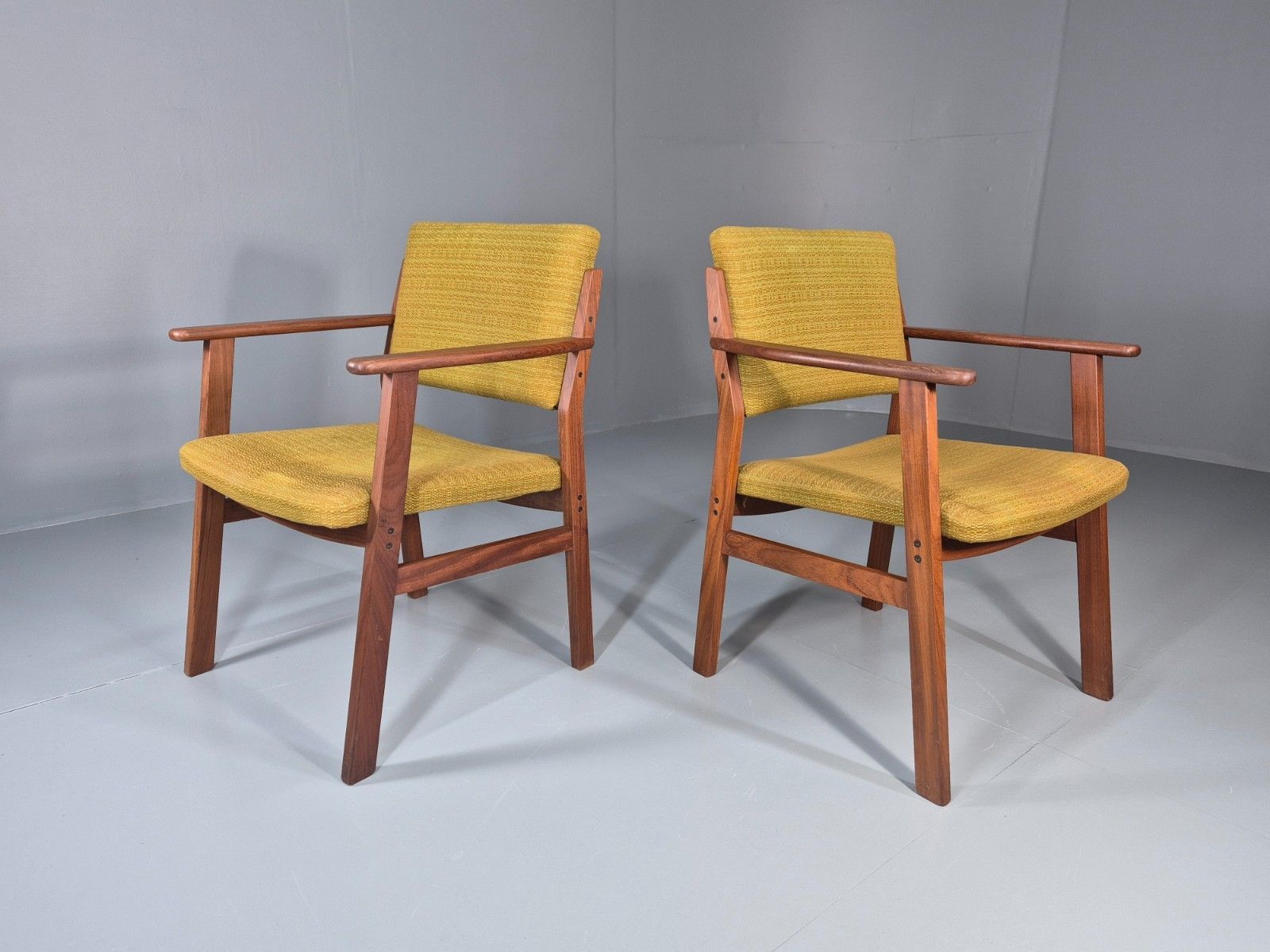 2 Danish Desk Chairs Teak Framed Original Wool Upholstery 1960s Mcm Eb11335 Mdin
