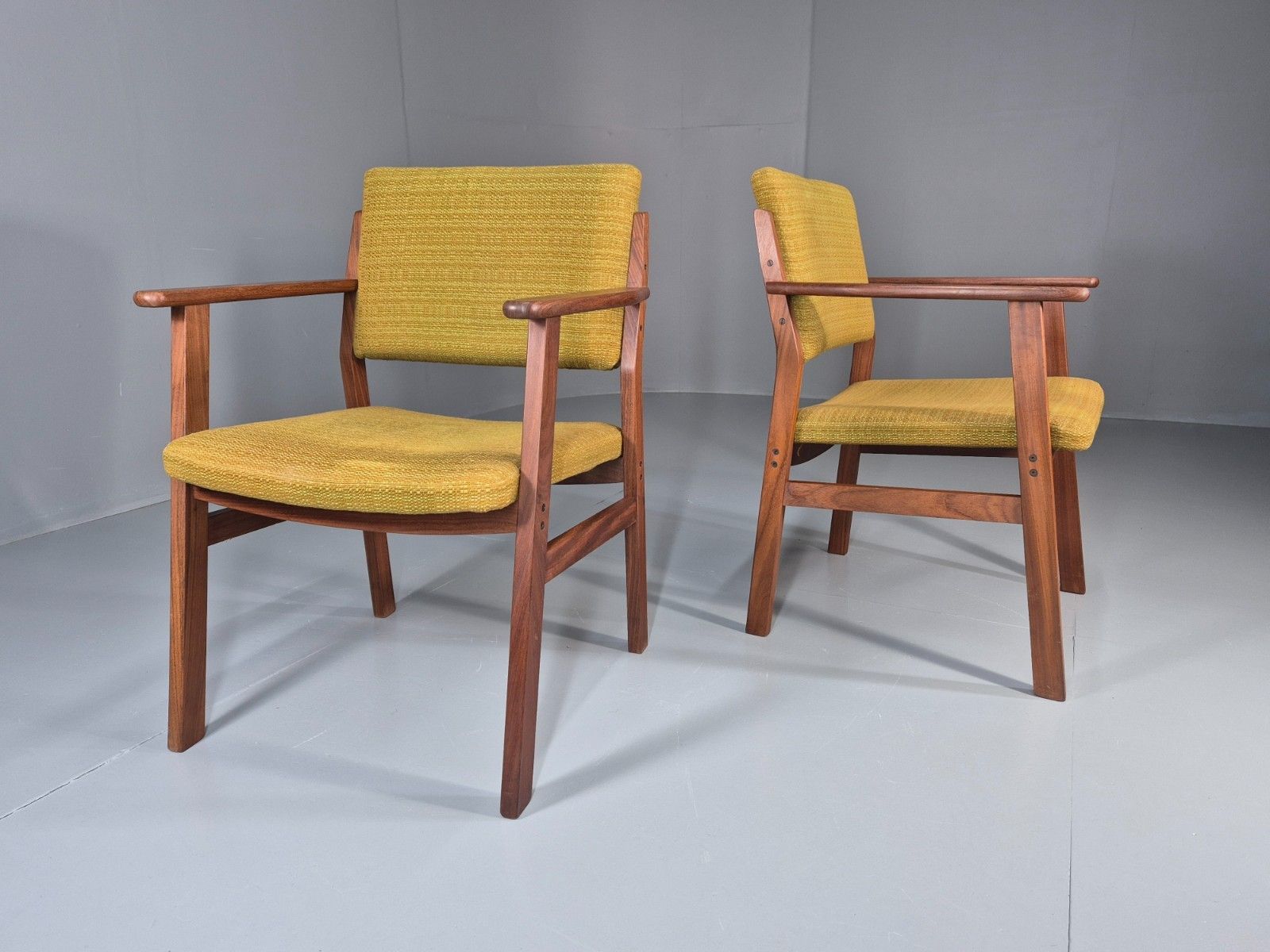 2 Danish Desk Chairs Teak Framed Original Wool Upholstery 1960s Mcm Eb11335 Mdin photo furniture