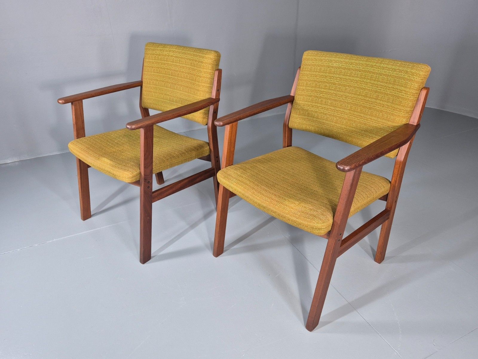 2 Danish Desk Chairs Teak Framed Original Wool Upholstery 1960s Mcm Eb11335 Mdin photo vinterior