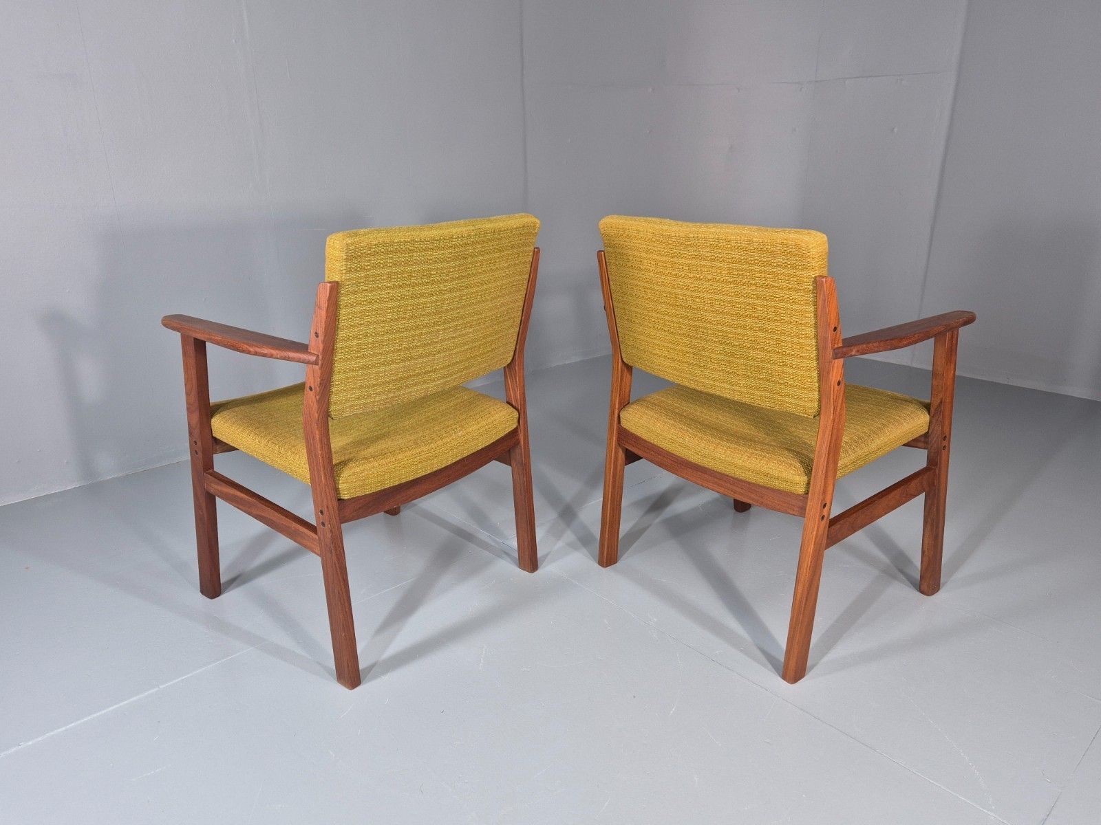 2 Danish Desk Chairs Teak Framed Original Wool Upholstery 1960s Mcm Eb11335 Mdin photo vintage