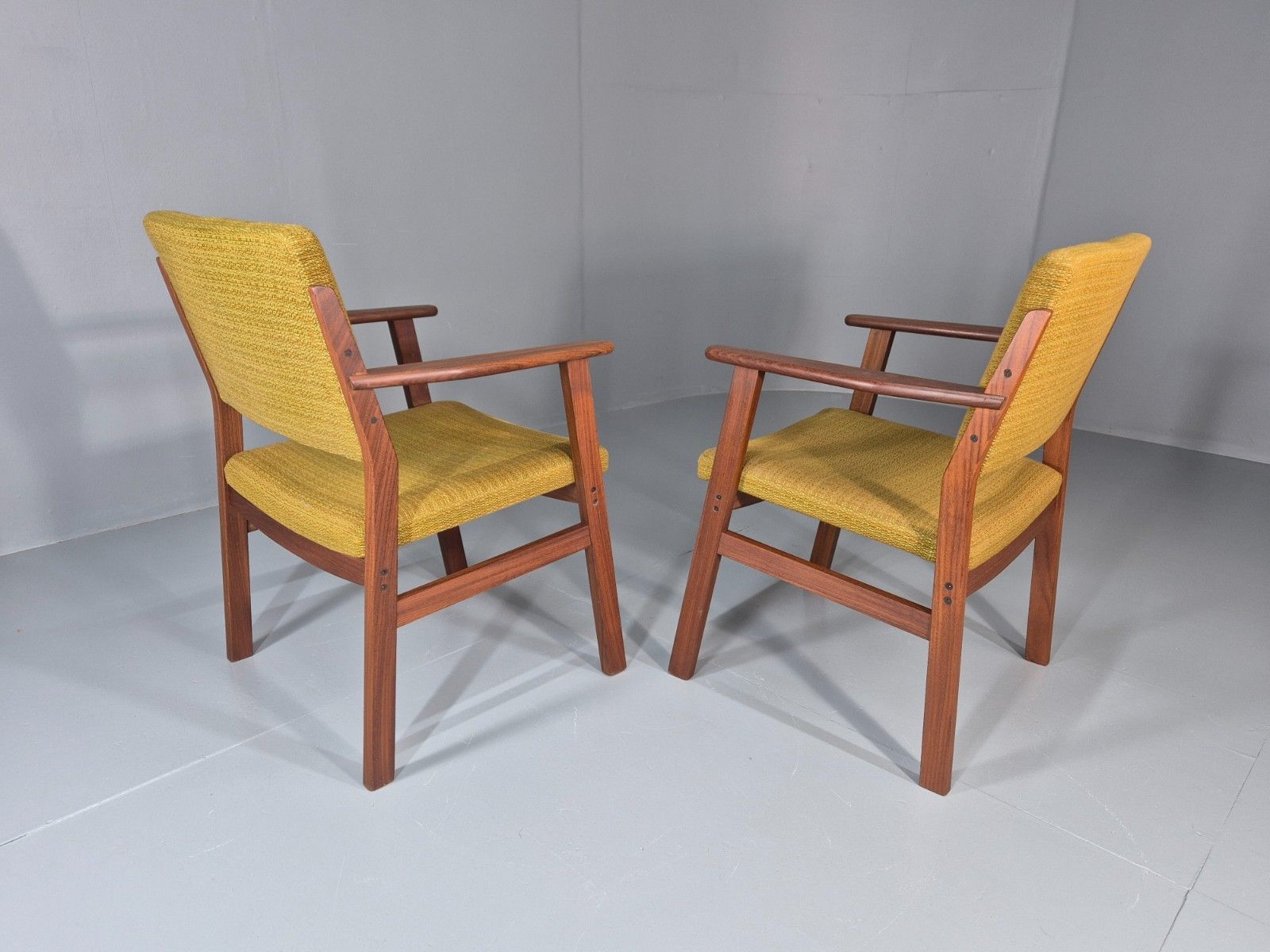 photo for sale 2 Danish Desk Chairs Teak Framed Original Wool Upholstery 1960s Mcm Eb11335 Mdin