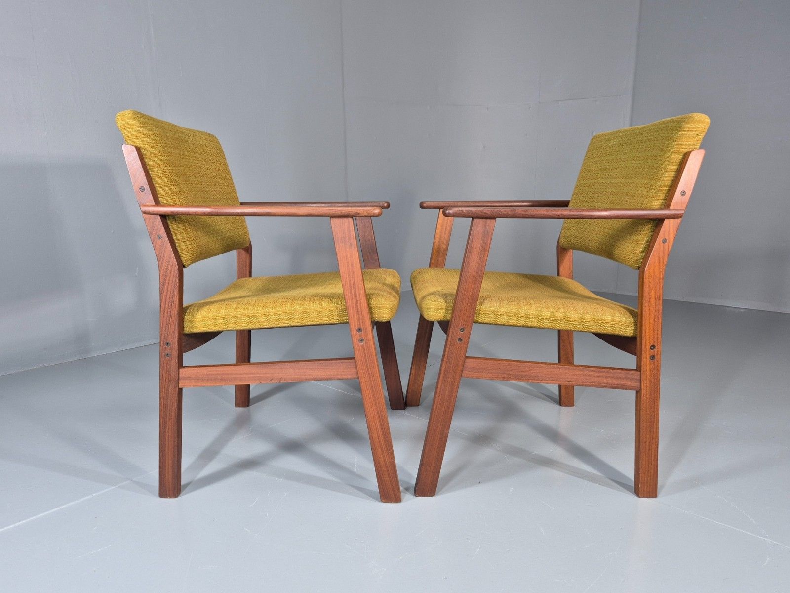 Furniture 2 Danish Desk Chairs Teak Framed Original Wool Upholstery 1960s Mcm Eb11335 Mdin photo