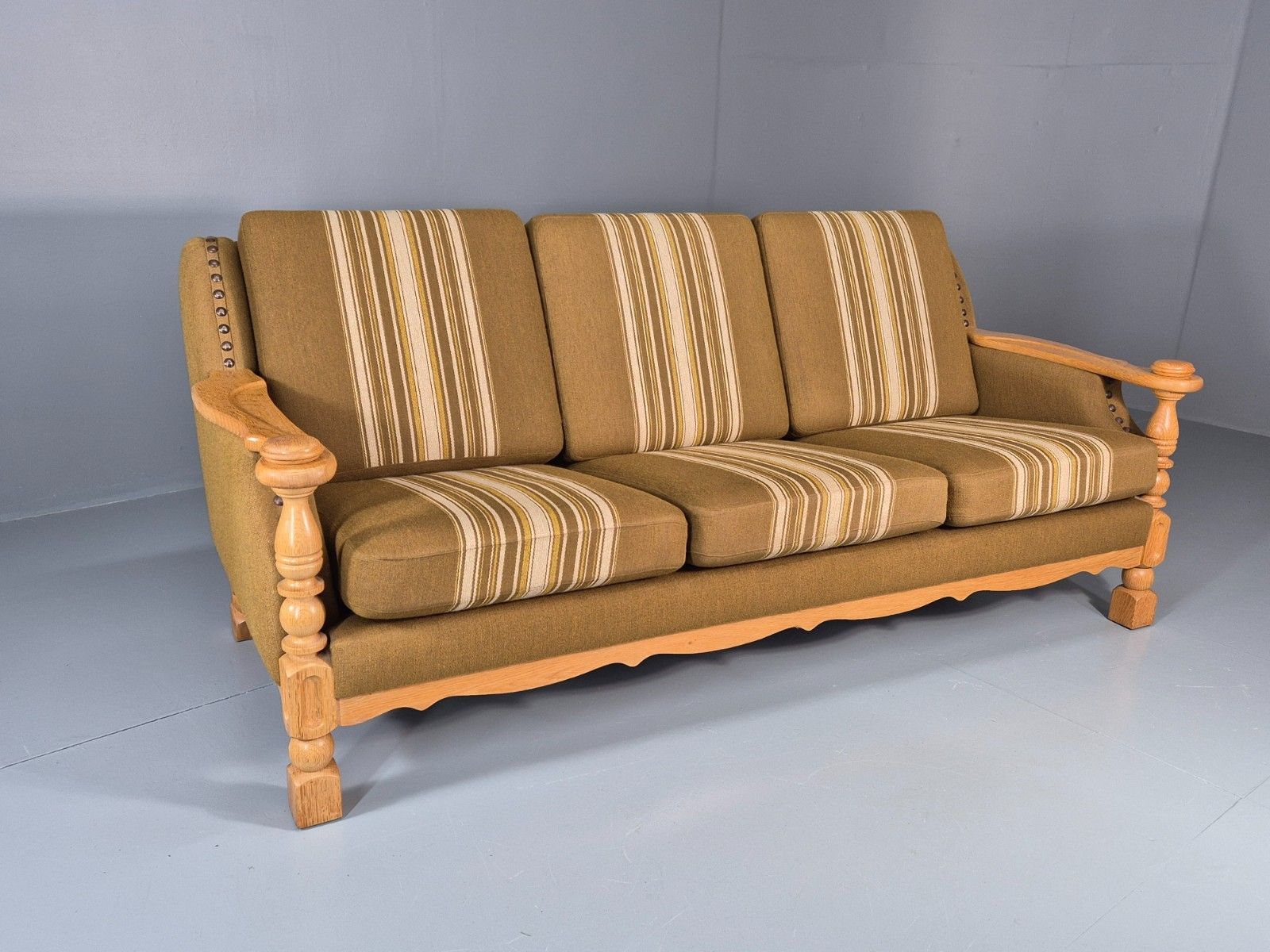Vintage Danish Three Seater Settee Kjaernulf Style Oak Frame Eb11313 M3ss