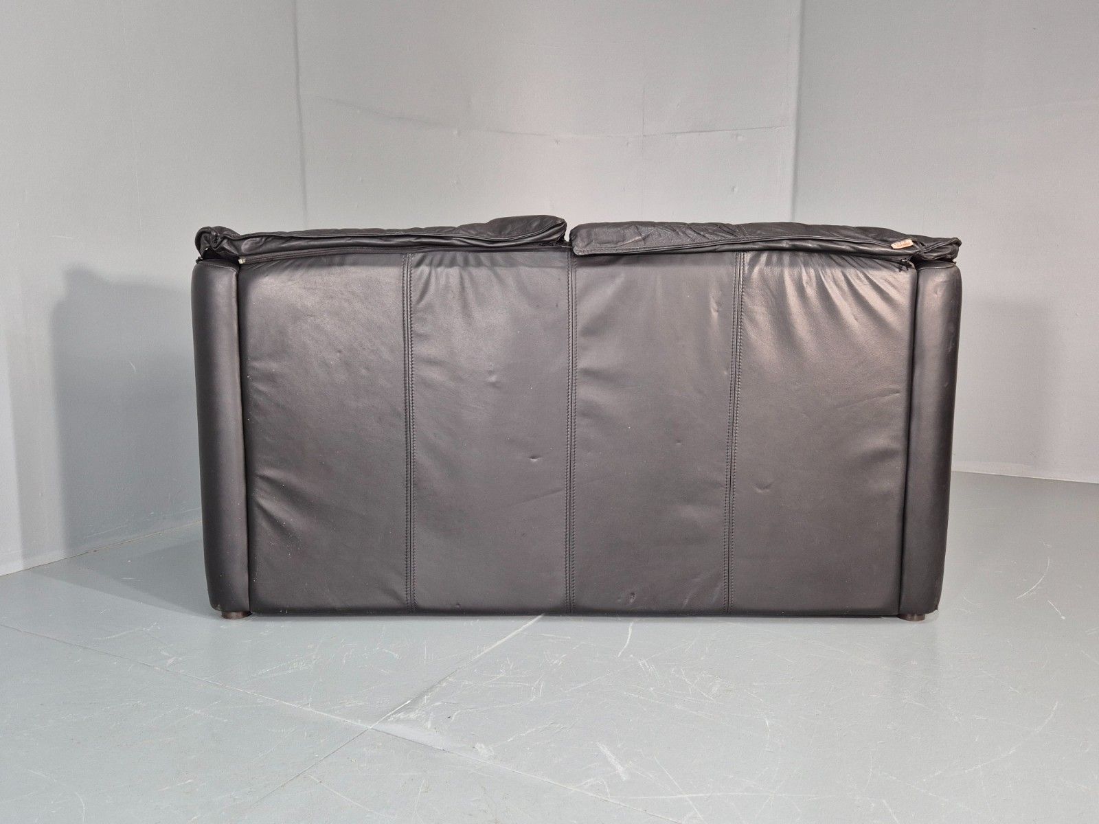 450.0 Vintage Thams Two Seater Sofa Black Leather 1980s Retro  Eb11254 M2ss photo