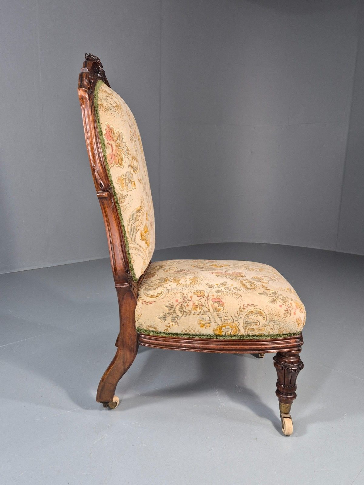 Antique Mahogany Nursing Chair Floral Upholstery 1880s Victorian Eb11175 Vclo photo vintage